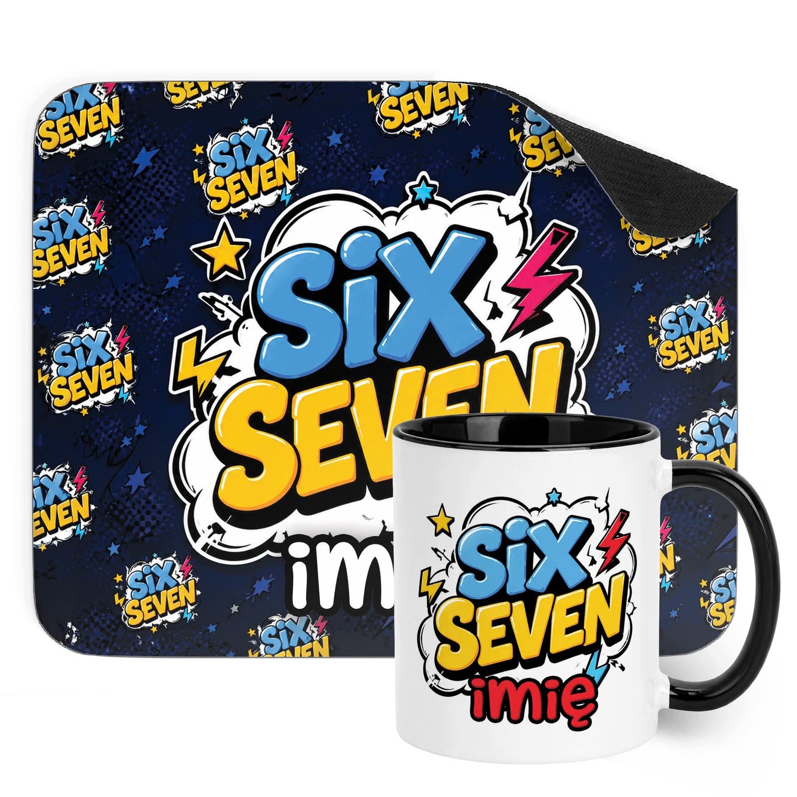 Zestaw personalizowany Kubek Czarny Podkładka pod mysz 67 Six Seven