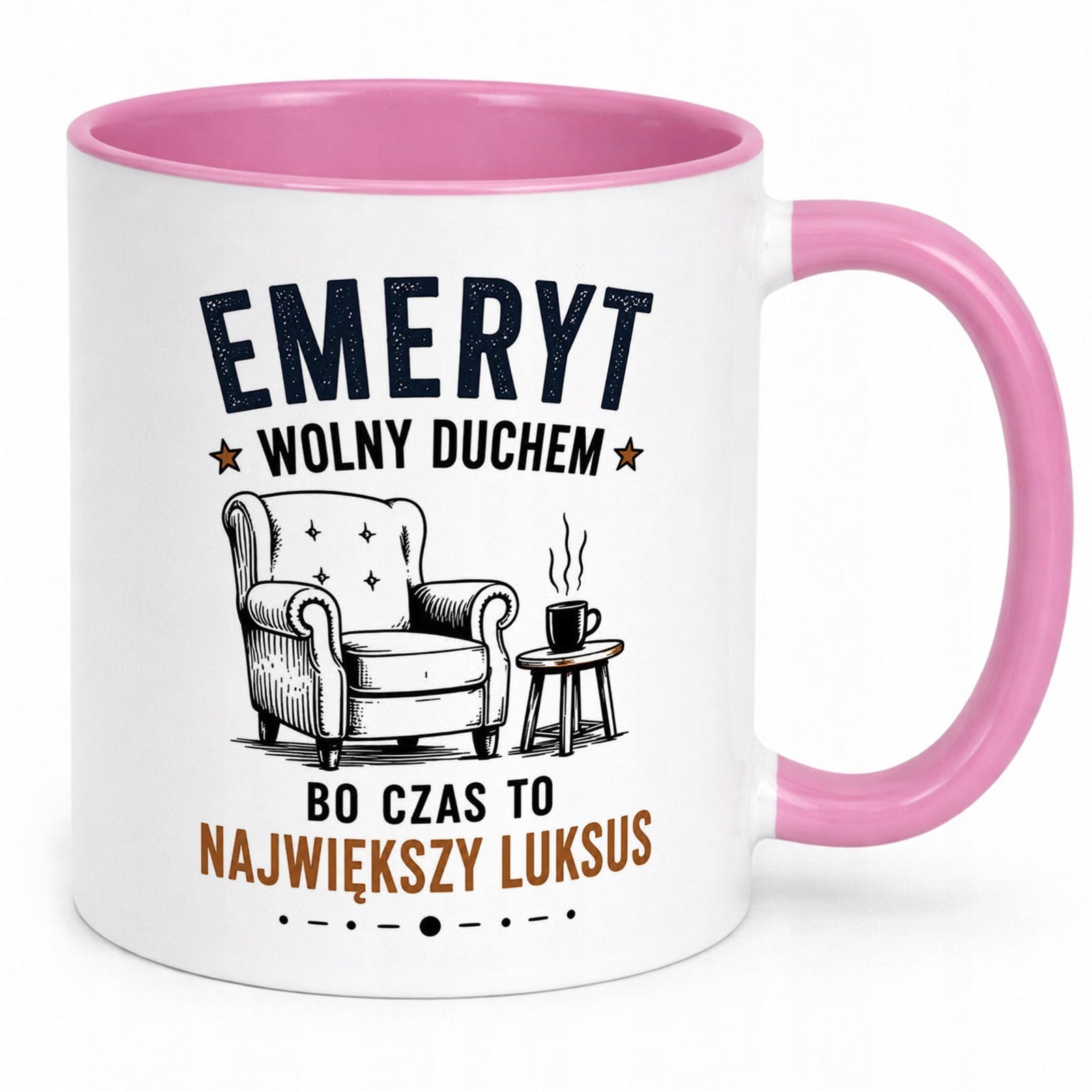 Kubek Różowy z nadrukiem Emerytura Dla Emeryta Upominek Prezent