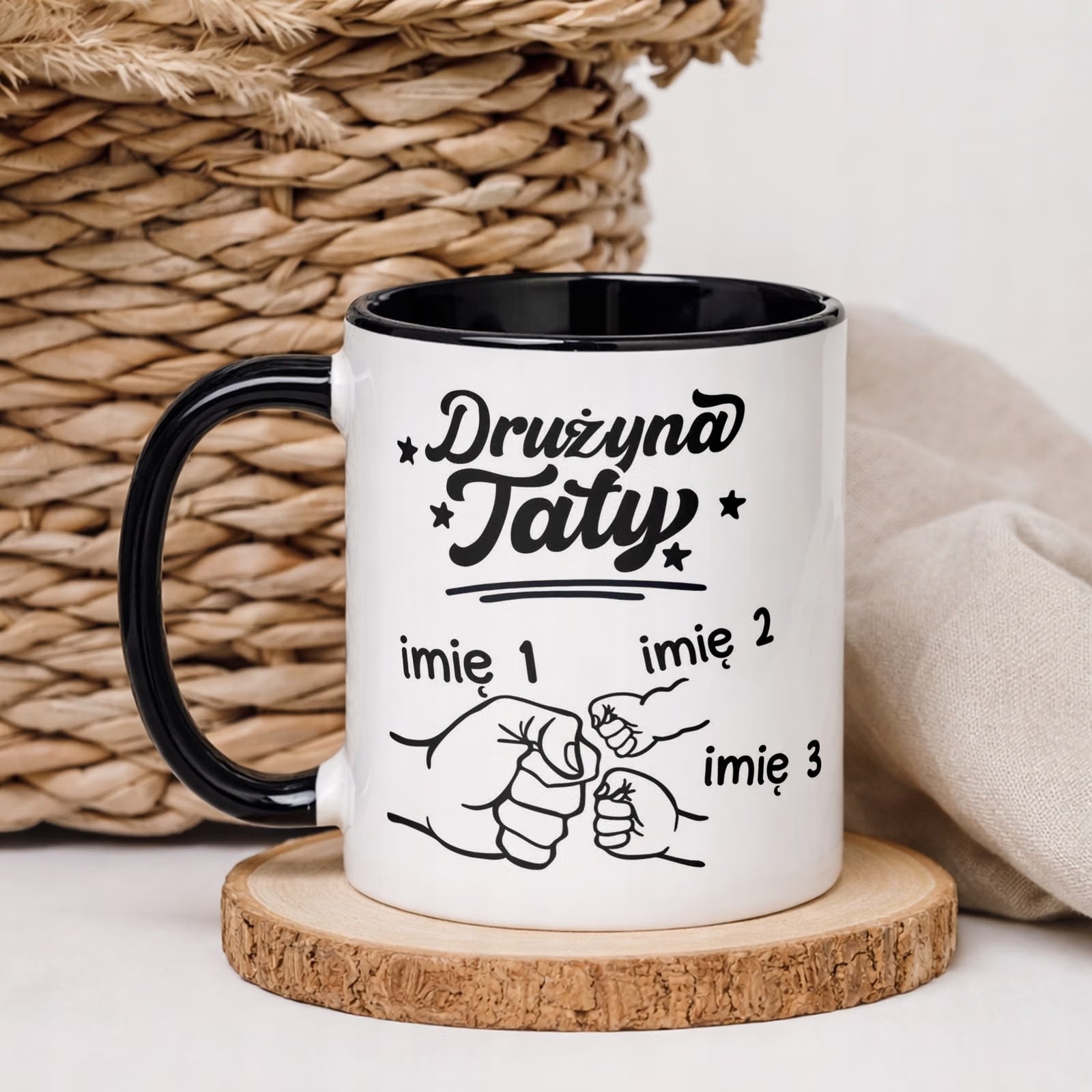 Kubek Czarny Personalizowany Dzień Ojca Najlepsza Drużyna 2 Dzieci