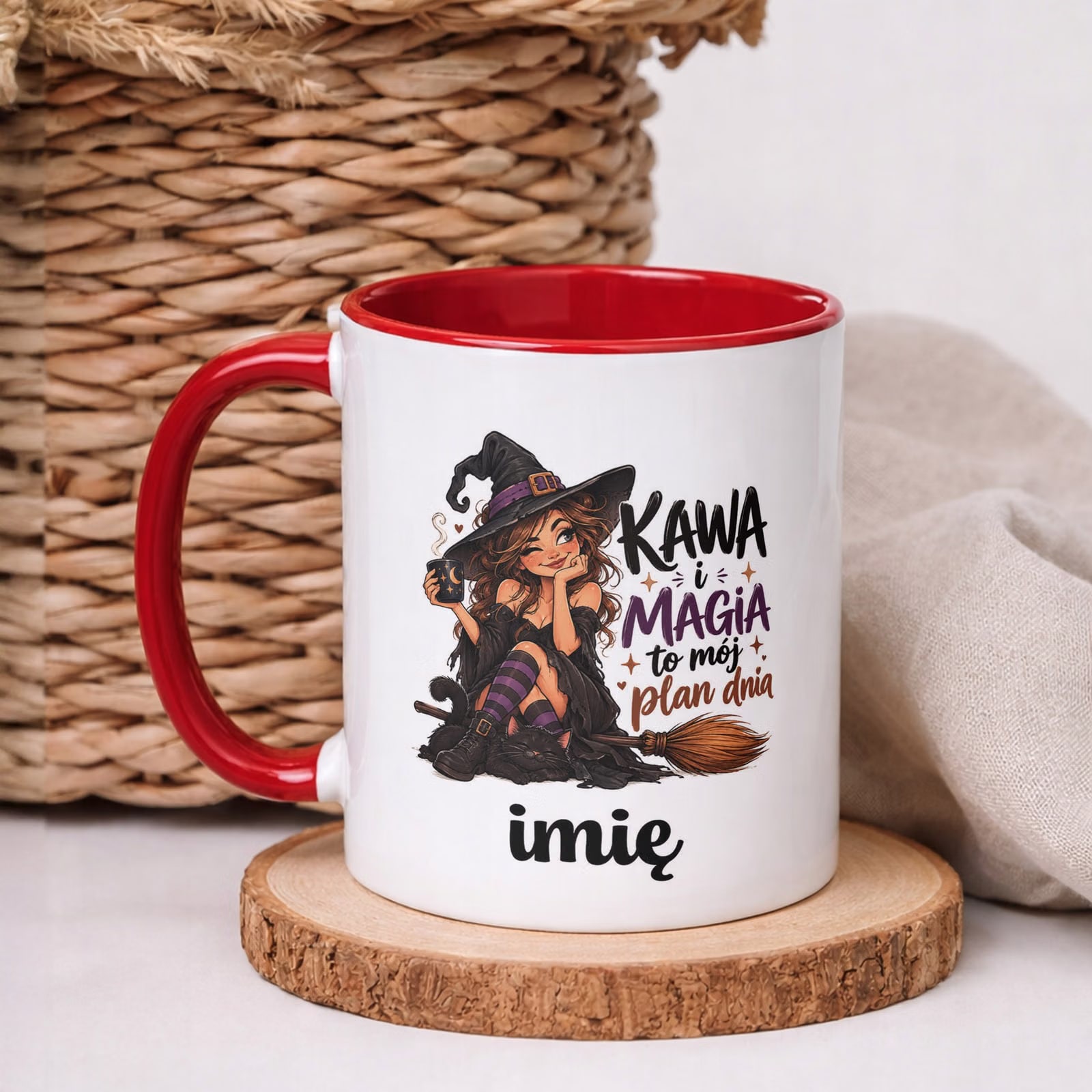 Kubek Czerwony Personalizowany z Nadrukiem Dla Kobiet Czarownica Wiedźma