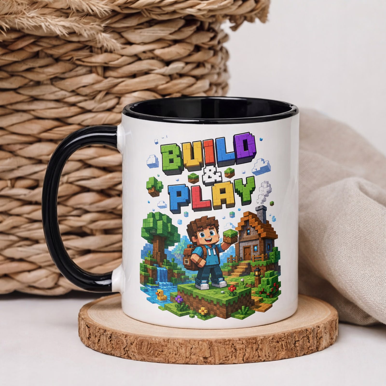 Kubek Czarny z nadrukiem Gra Pixel Dla Dzieci Prezent Upominek