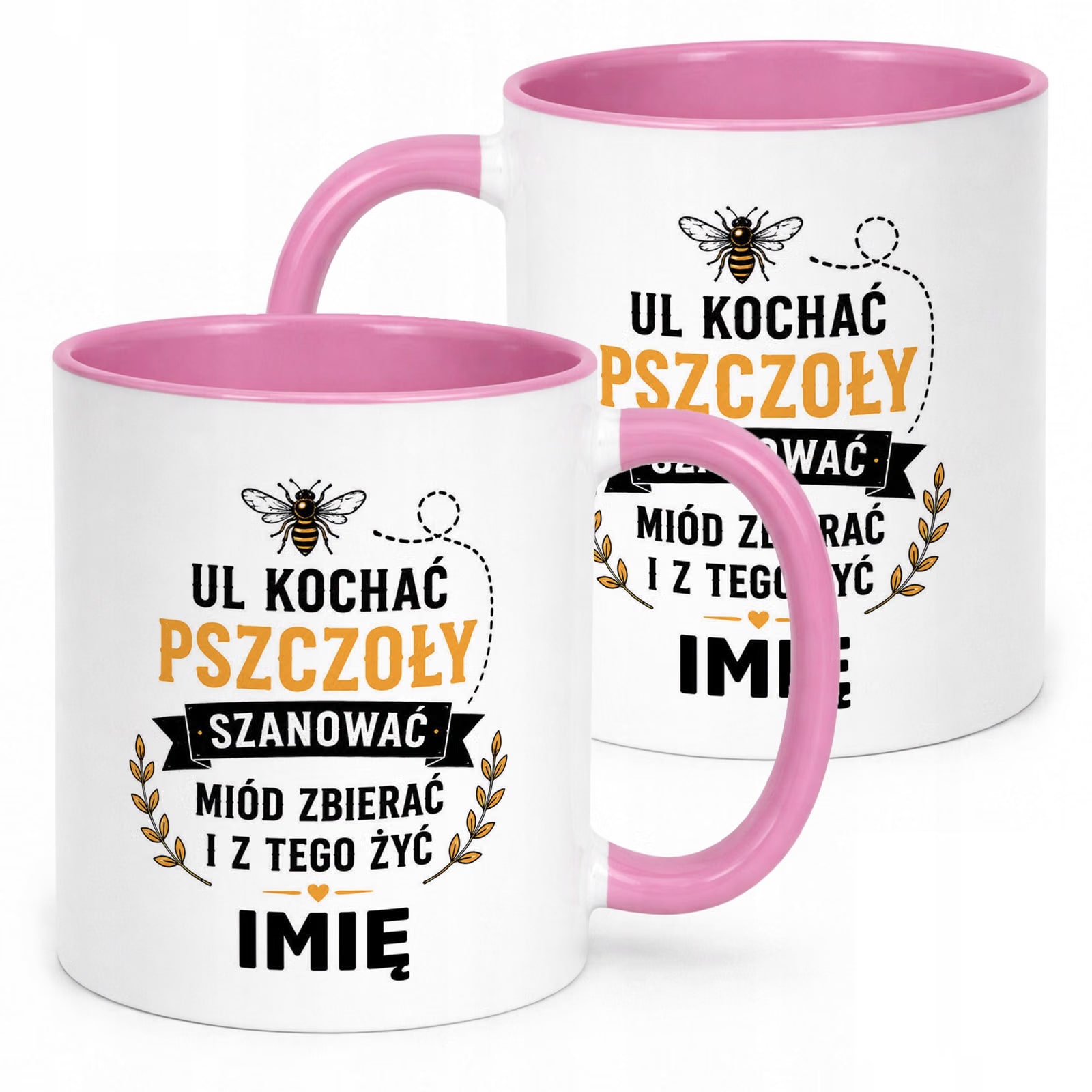 Różowy Kubek Personalizowany z nadrukiem Dla Pszczelarza Upominek Prezent