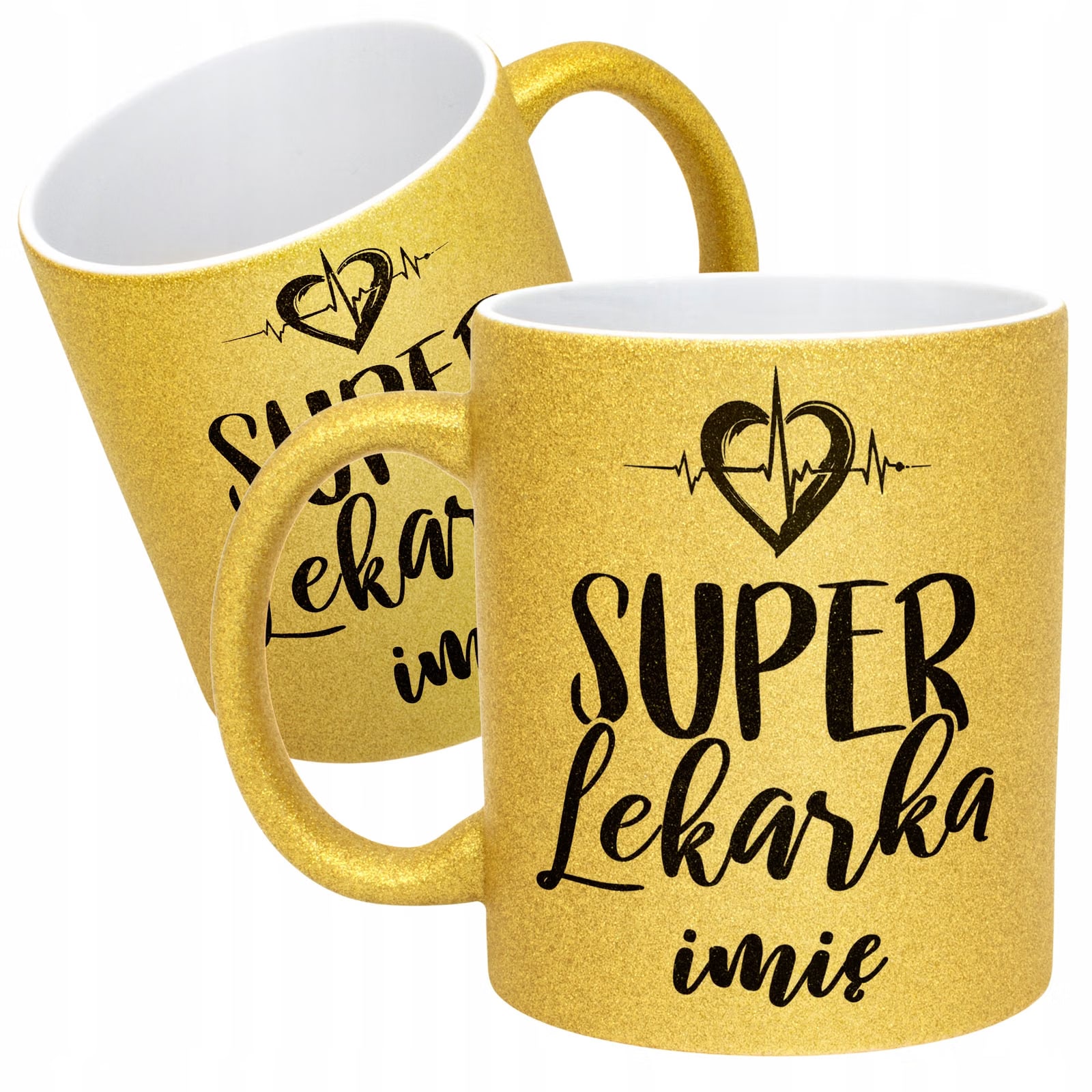 Złoty kubek brokatowy Personalizowany Super Lekarka Prezent Upominek
