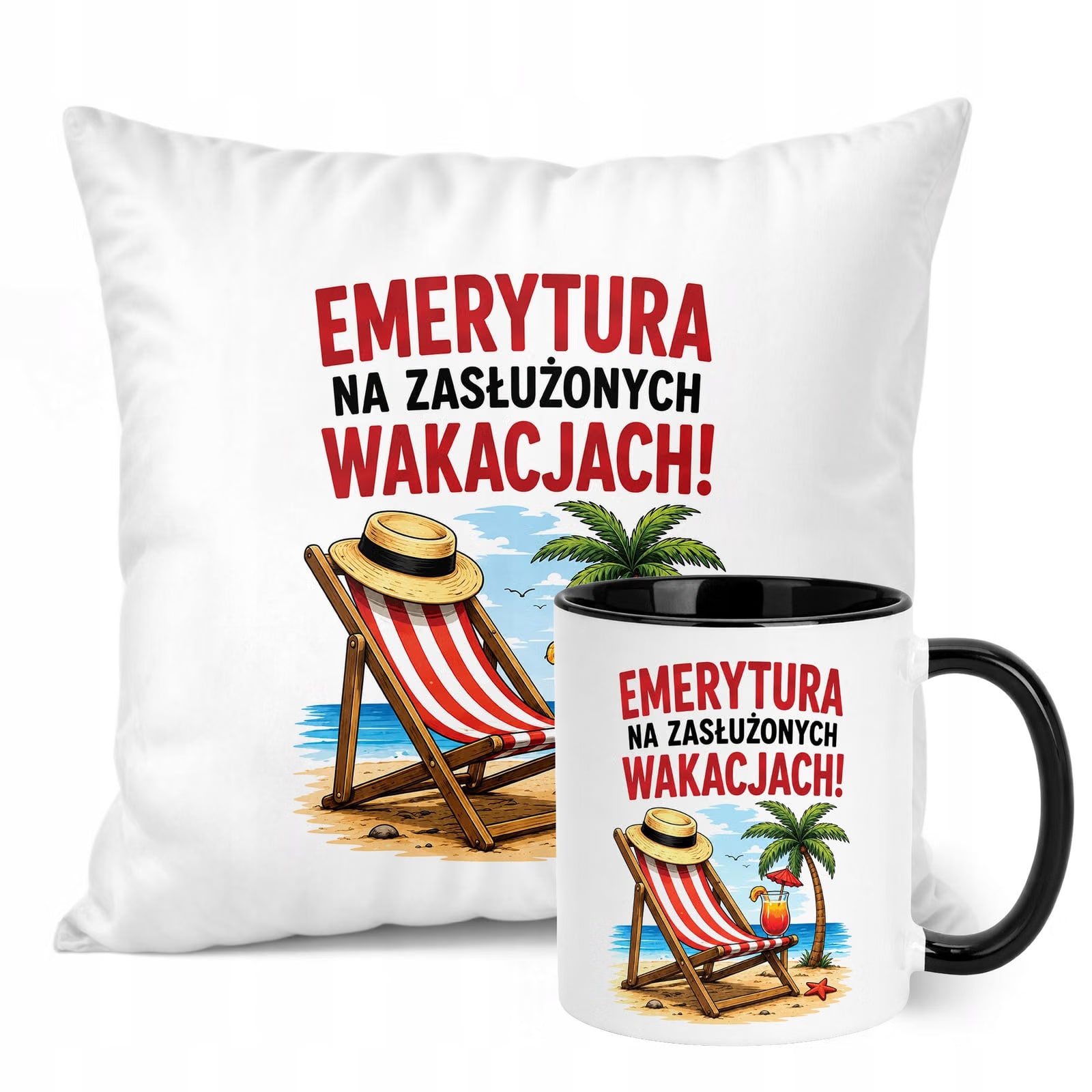Zestaw Kubek Czarny Poduszka Z Nadrukiem Emerytura Prezent