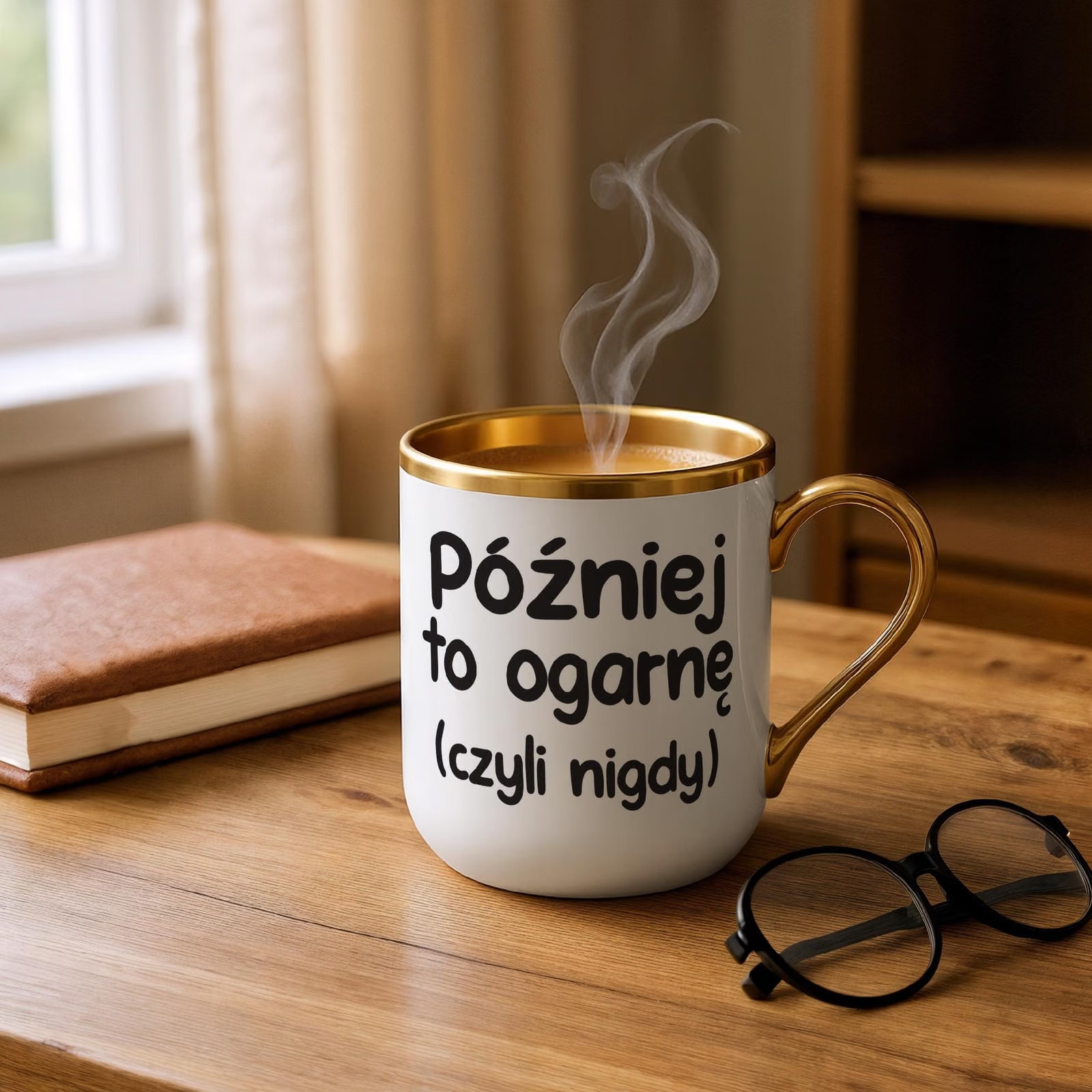 Kubek Premium Złoty Później To Ogarnę Śmieszny Zabawny Prezent