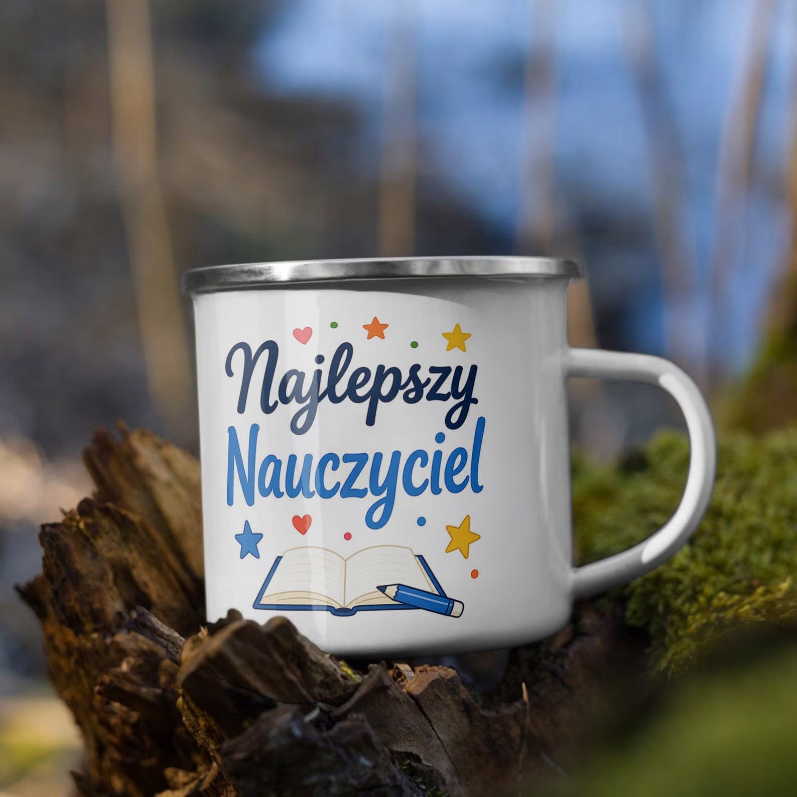 Kubek Emaliowany Dzień Nauczyciela Zakończenie z Nadrukiem Biały Metalowy