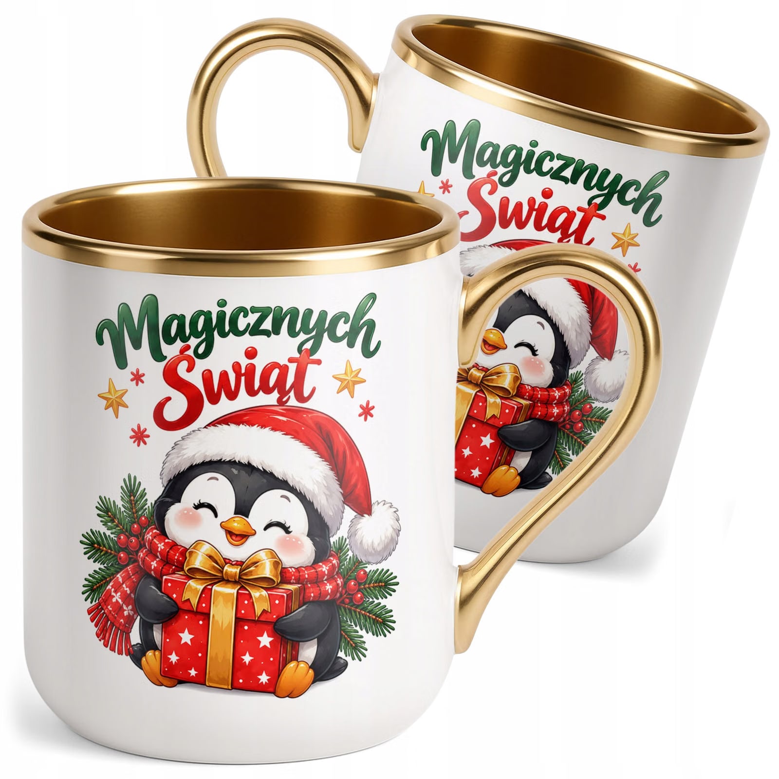 Kubek Premium Złoty Boże Narodzenie Mikołajki Święta Pingwin Prezent