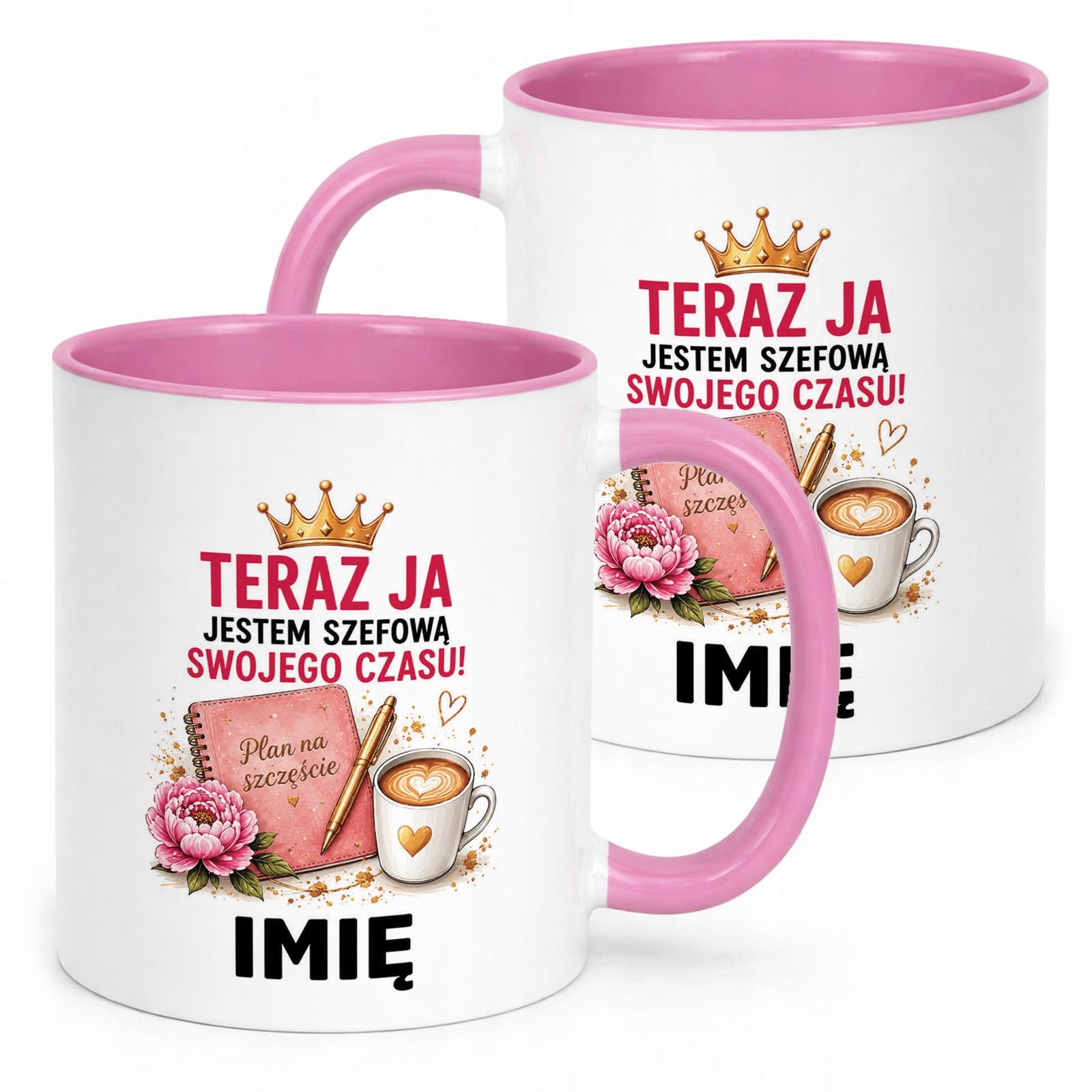 Kubek Różowy Personalizowany z Nadrukiem Emerytura Dla Emerytki Prezent