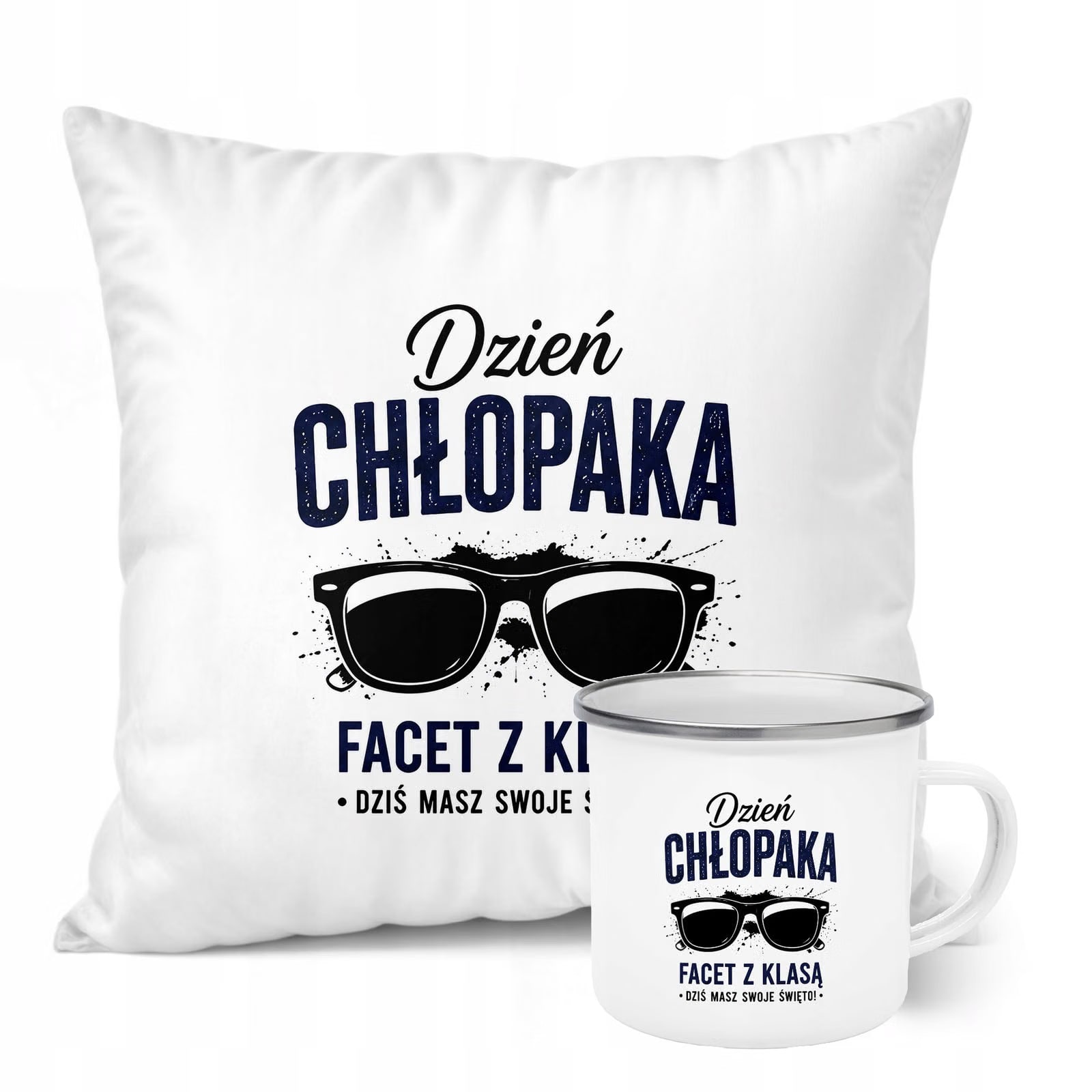 Zestaw Kubek Emaliowany Poduszka Dzień Chłopaka Z Nadrukiem