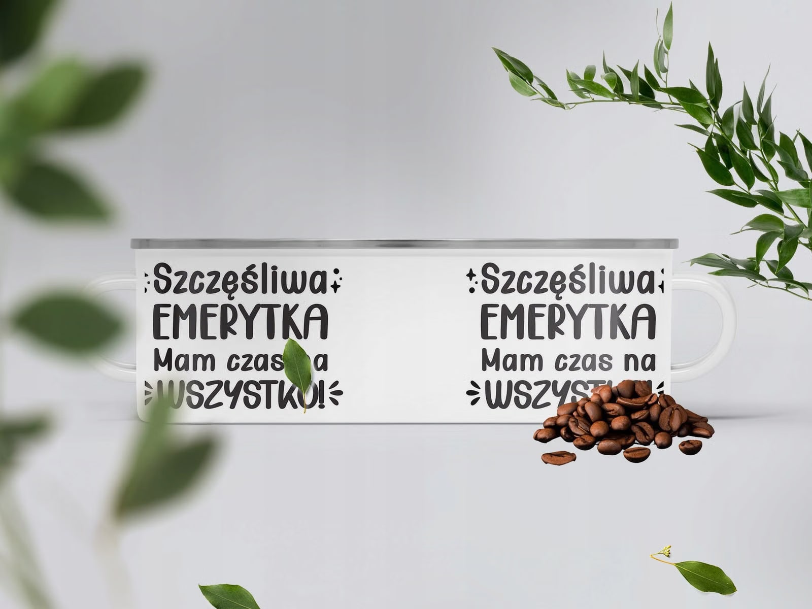 Kubek Emaliowany z okazji Emerytury Dla Emerytki z Nadrukiem Biały Metalowy