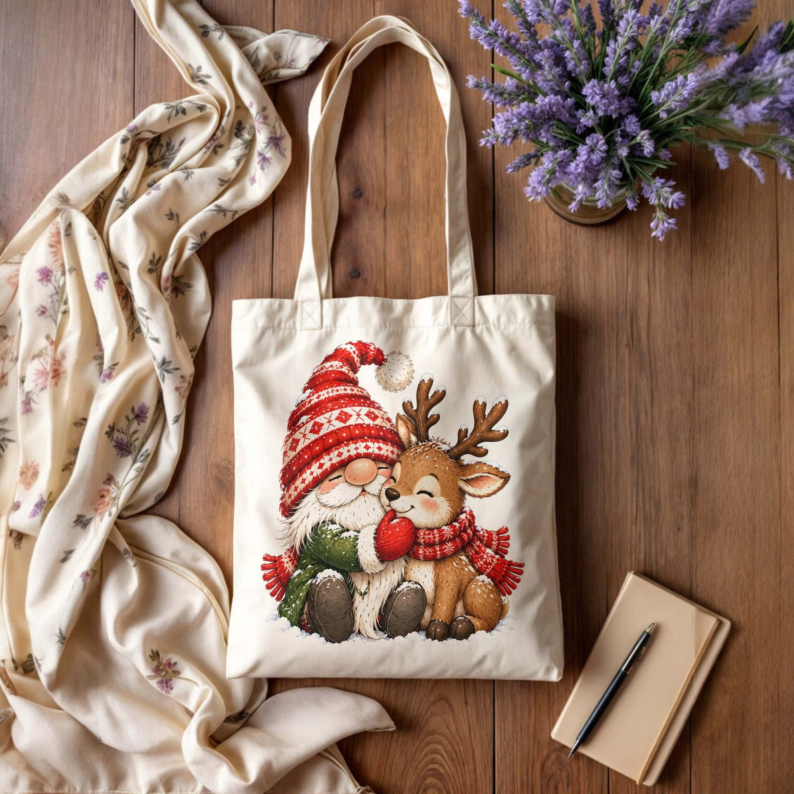 Torba shopper bawełniana świąteczna na zakupy z nadrukiem prezent