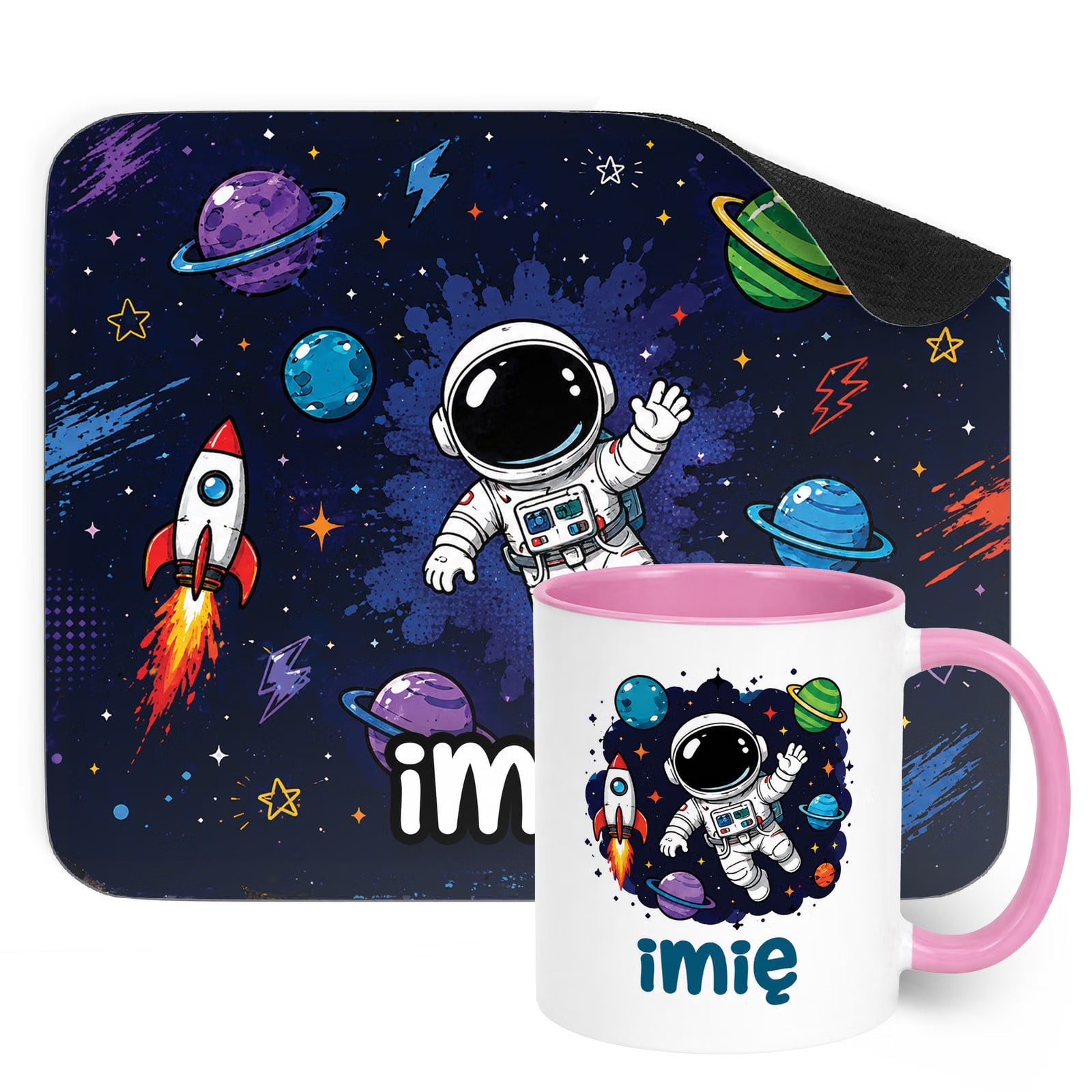 Zestaw personalizowany Kubek Różowy Podkładka pod mysz Astronauta