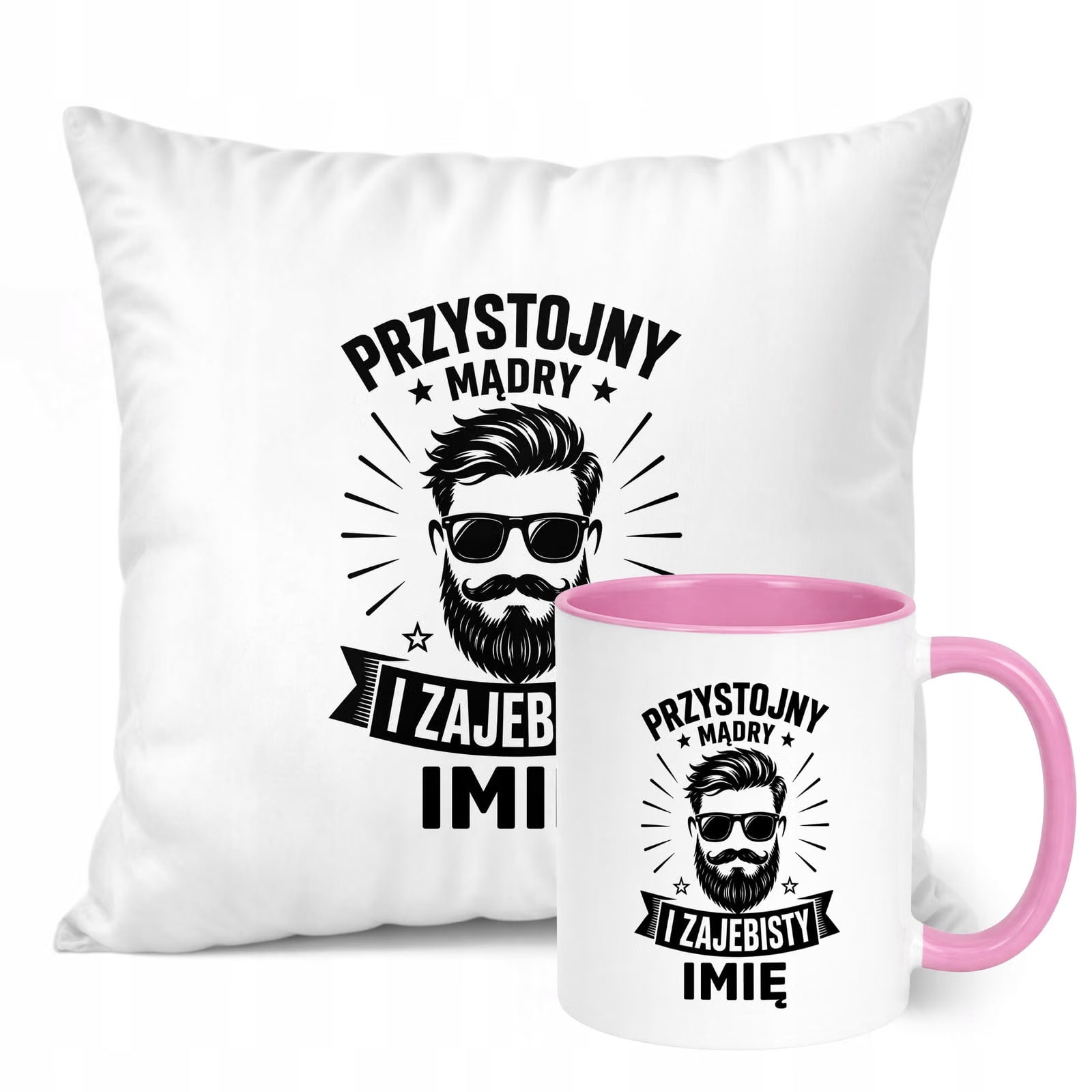 Zestaw Personalizowany Kubek Różowy Poduszka Dzień Chłopaka Z Nadrukiem