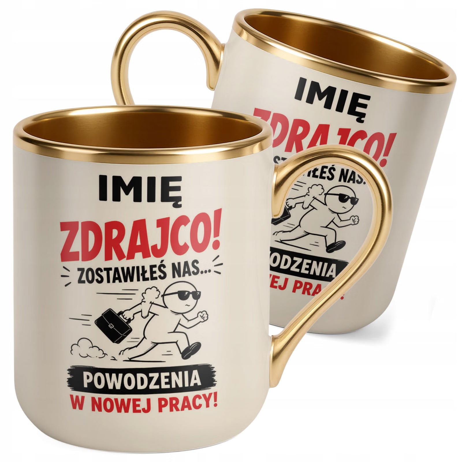 Kubek Personalizowany z nadrukiem Premium Złoty Ecru Odejście z Pracy