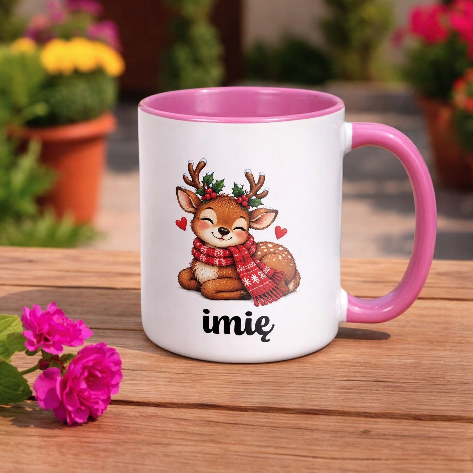 Kubek Różowy Personalizowany z Nadrukiem Boże Narodzenie Święta Prezent