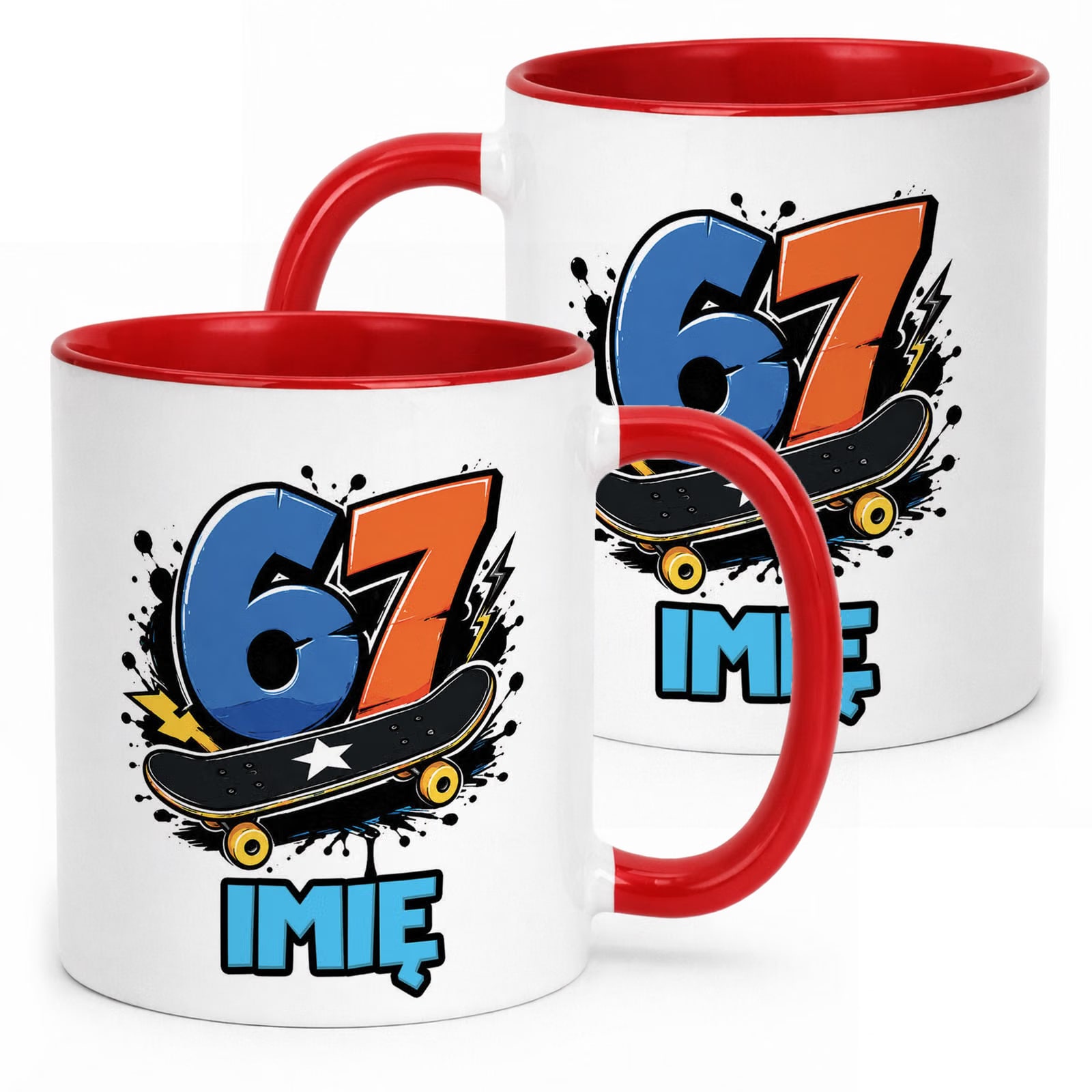 Kubek Czerwony z nadrukiem personalizowany 67 SIX SEVEN Dla Dzieci Prezent