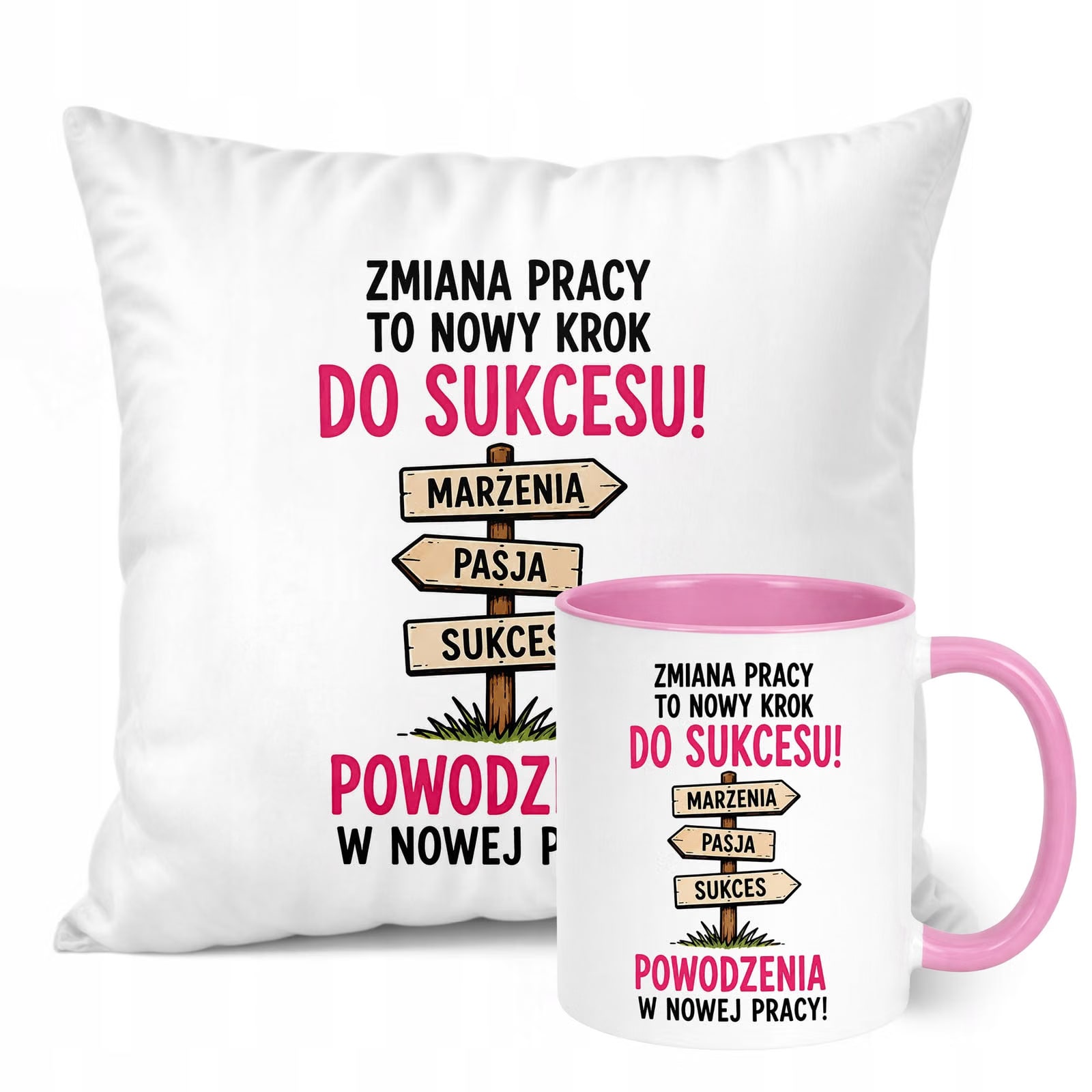 Zestaw Kubek Różowy Poduszka Z Nadrukiem Odejście z Pracy Prezent