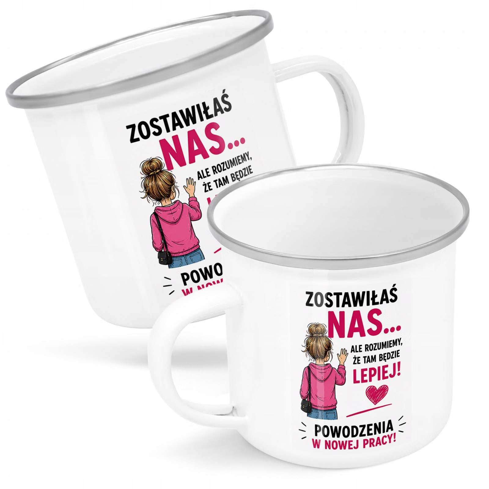 Kubek Emaliowany Odejście z Pracy z Nadrukiem Biały Metalowy Prezent