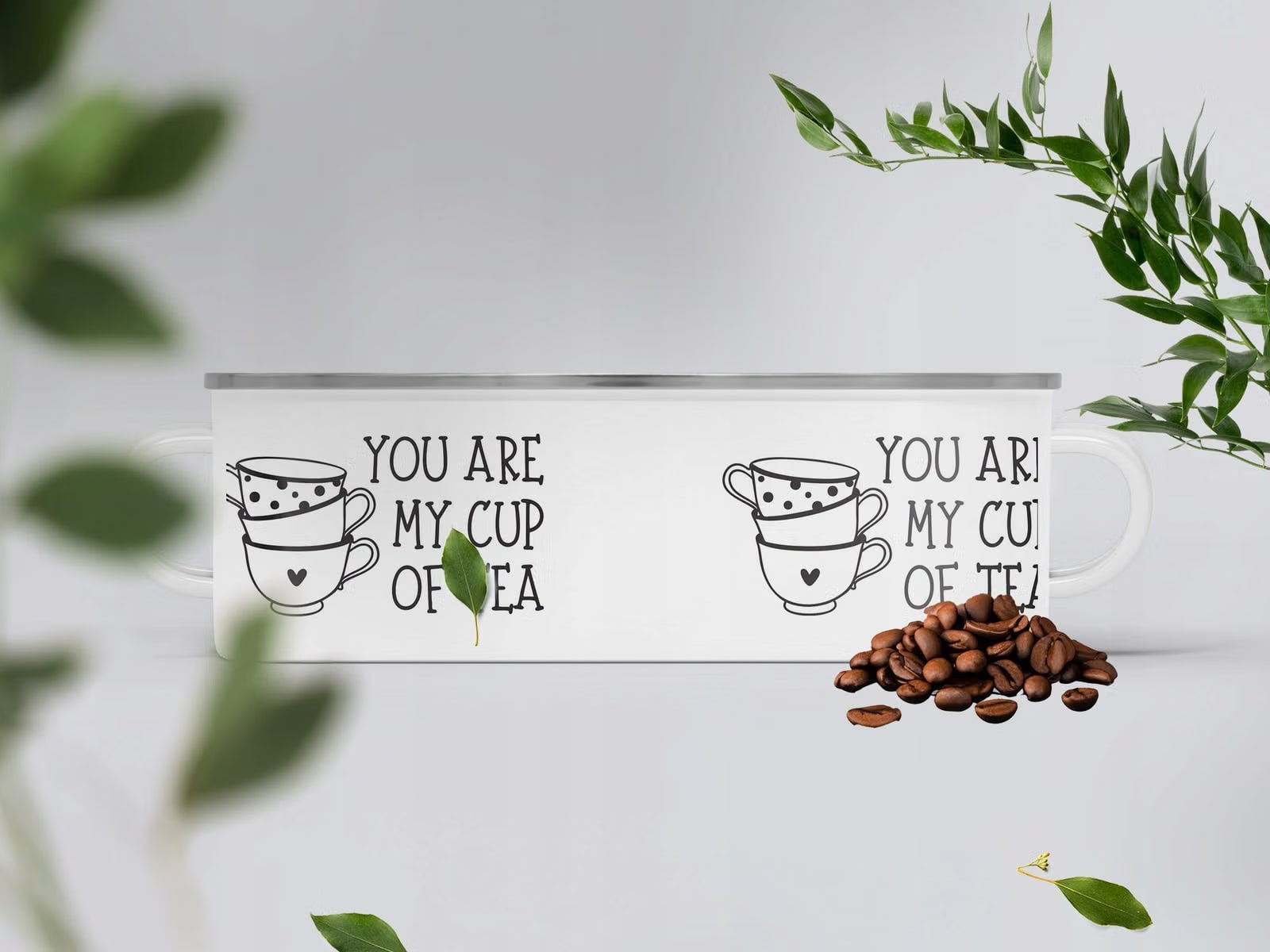 Kubek Emaliowany You Are My Cup Of Tea z Nadrukiem Biały Metalowy