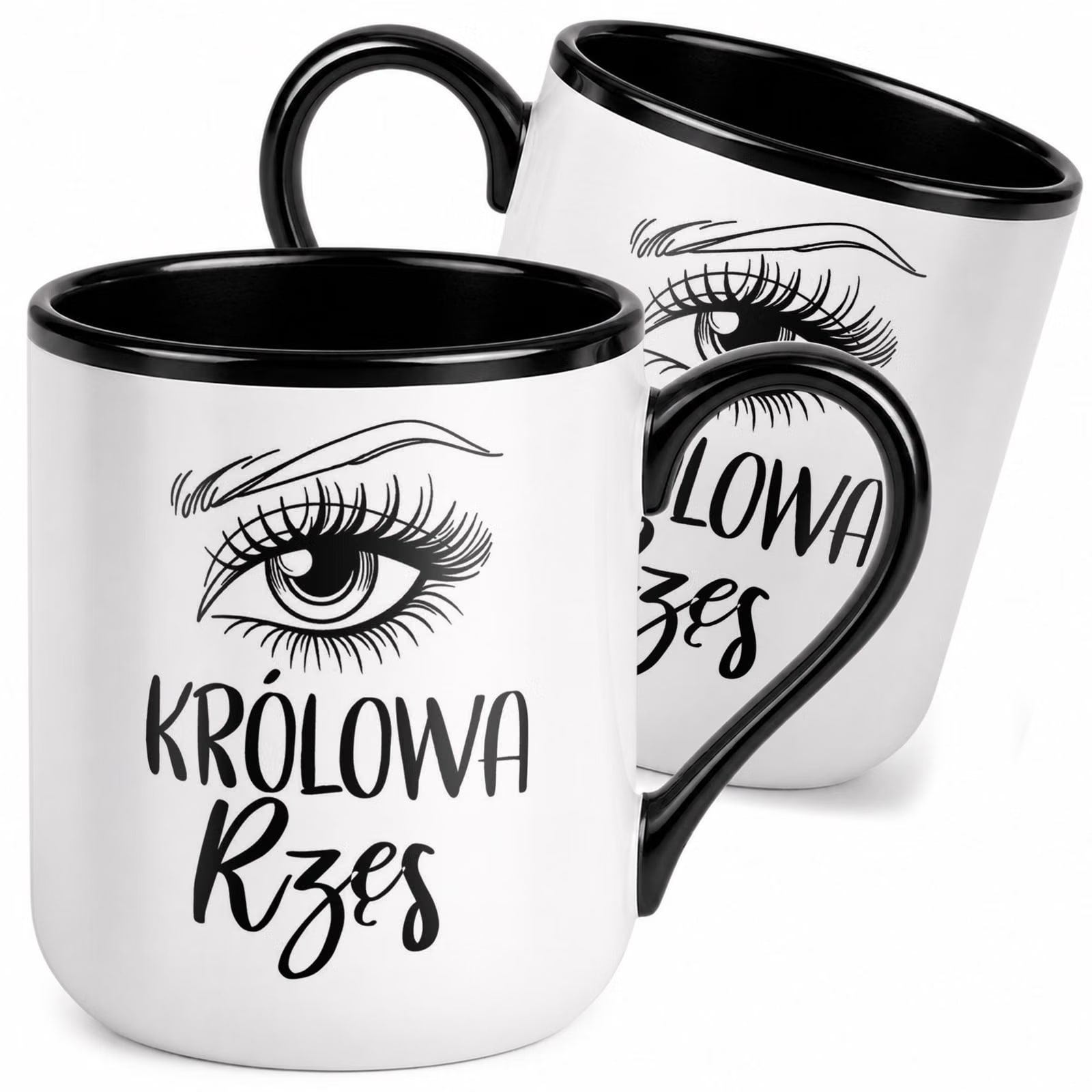 Kubek z nadrukiem Premium Czarny Królowa Rzęs Upominek Prezent