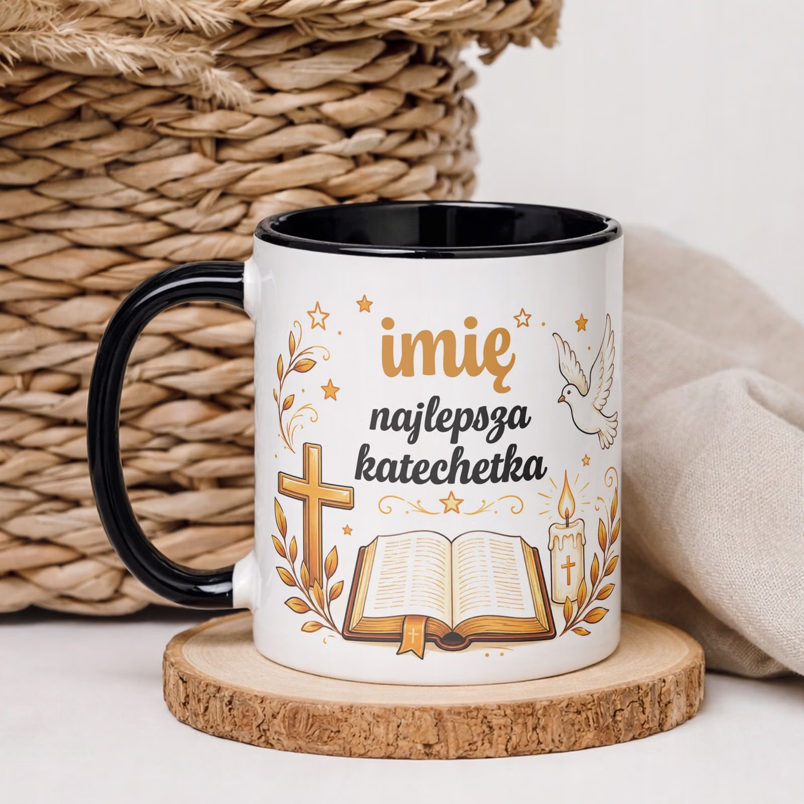 Kubek Czarny z Imieniem Dzień Nauczyciela Dla Katechetki Prezent