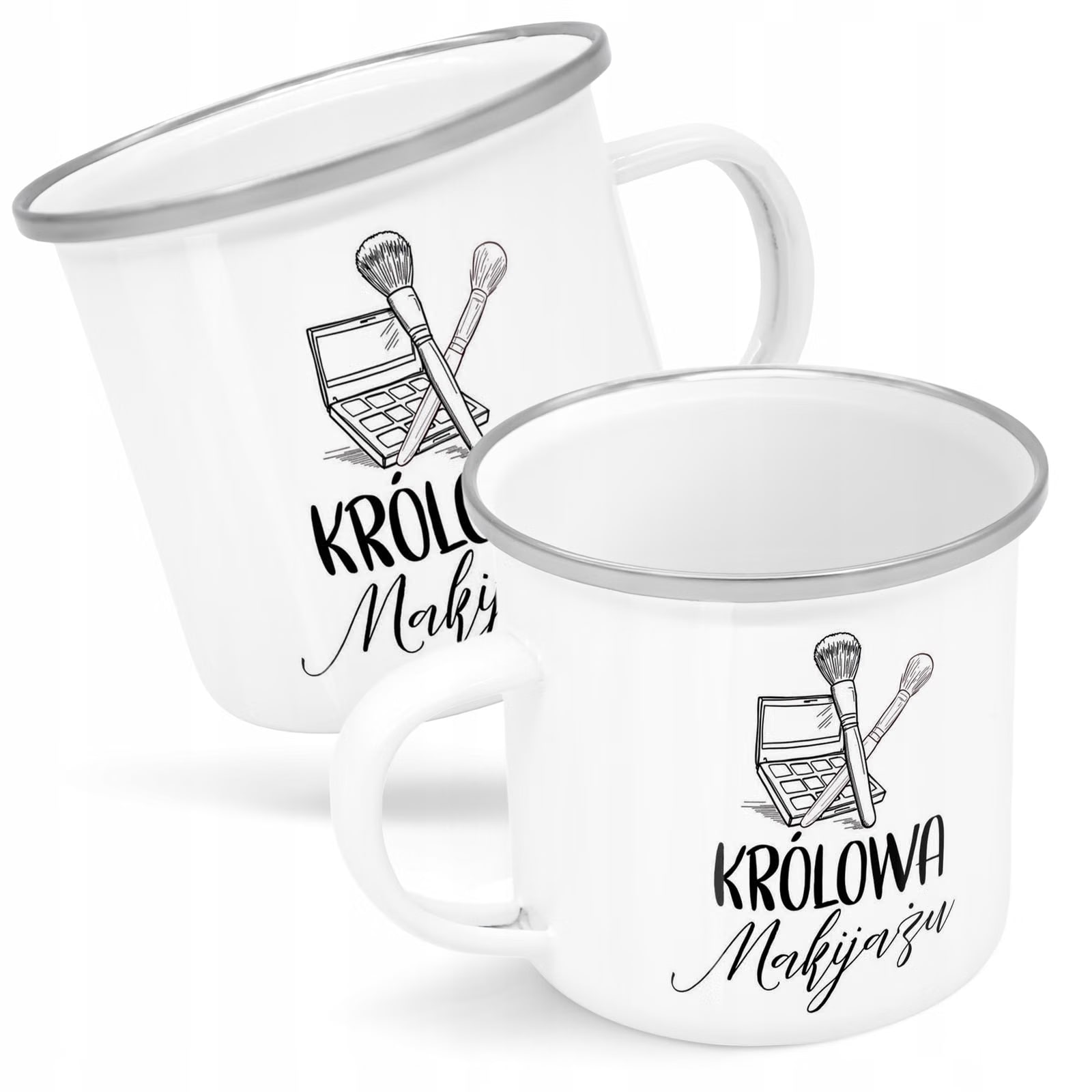 Kubek Emaliowany Królowa Makijażu Dla z Nadrukiem Biały Metalowy