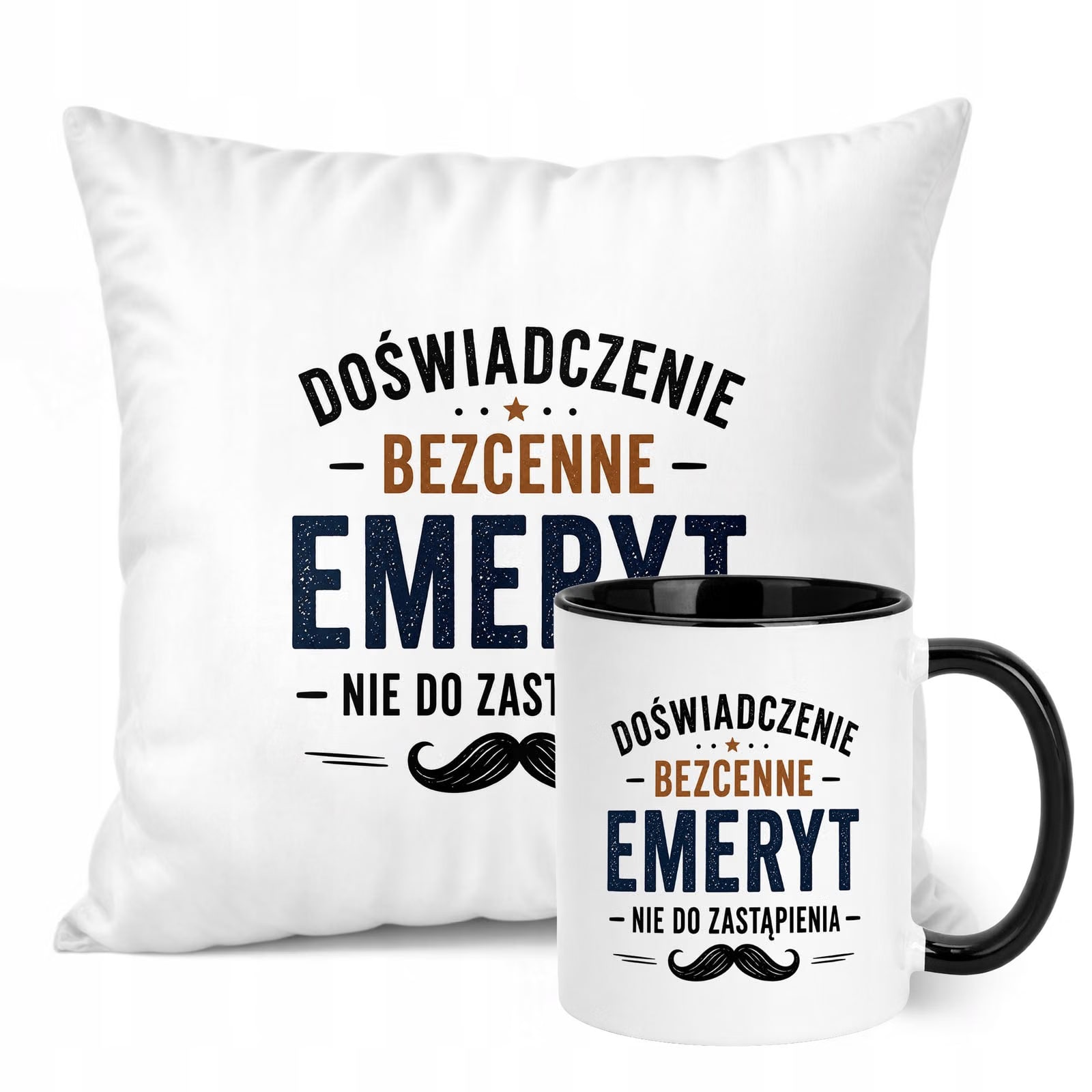 Zestaw Kubek Czarny Poduszka Z Nadrukiem Emerytura Dla Emeryta Prezent