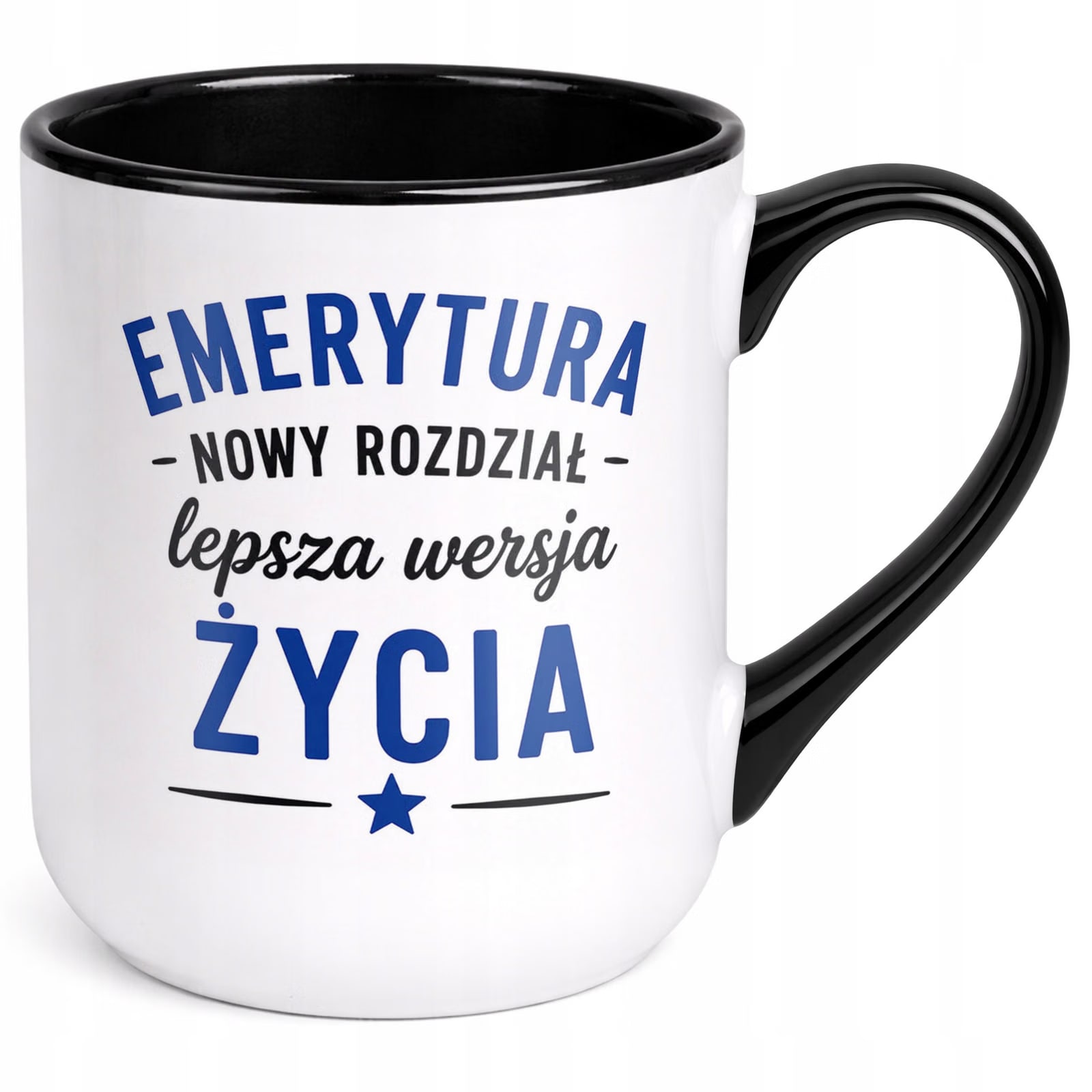 Kubek z nadrukiem Premium Czarny Emerytura Dla Emeryta Upominek Prezent