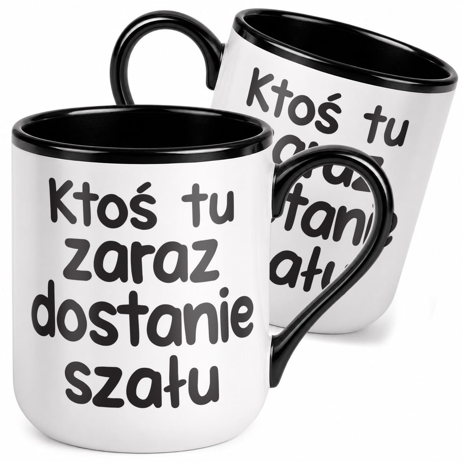 Kubek z nadrukiem Premium Czarny Ktoś Tu Dostanie Szału Upominek Prezent