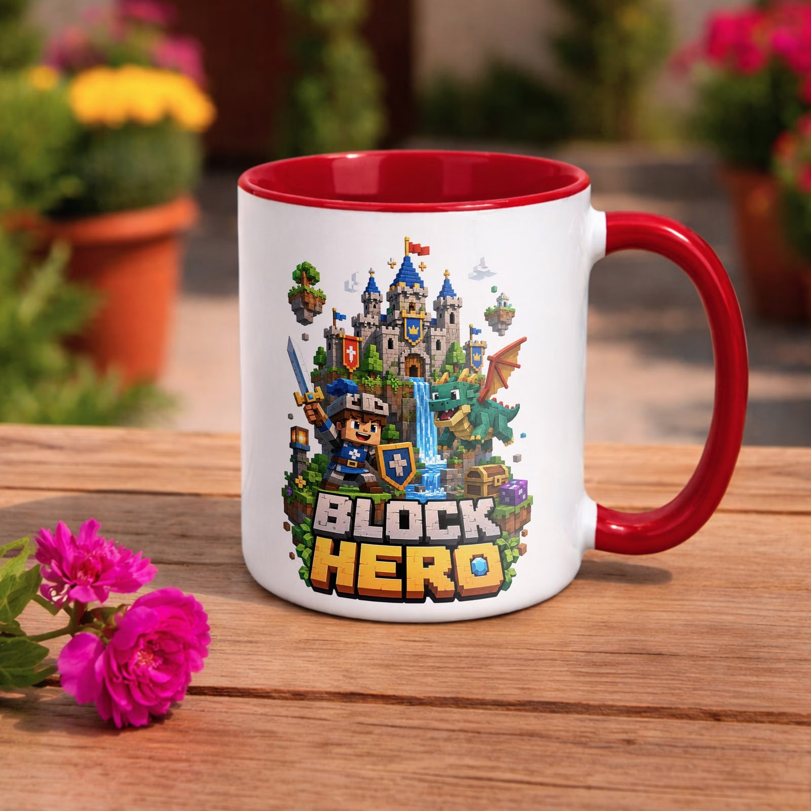 Zestaw Plecak Worek Kubek Czerwony Z Nadrukiem BLOCK HERO Gra Dla Dzieci