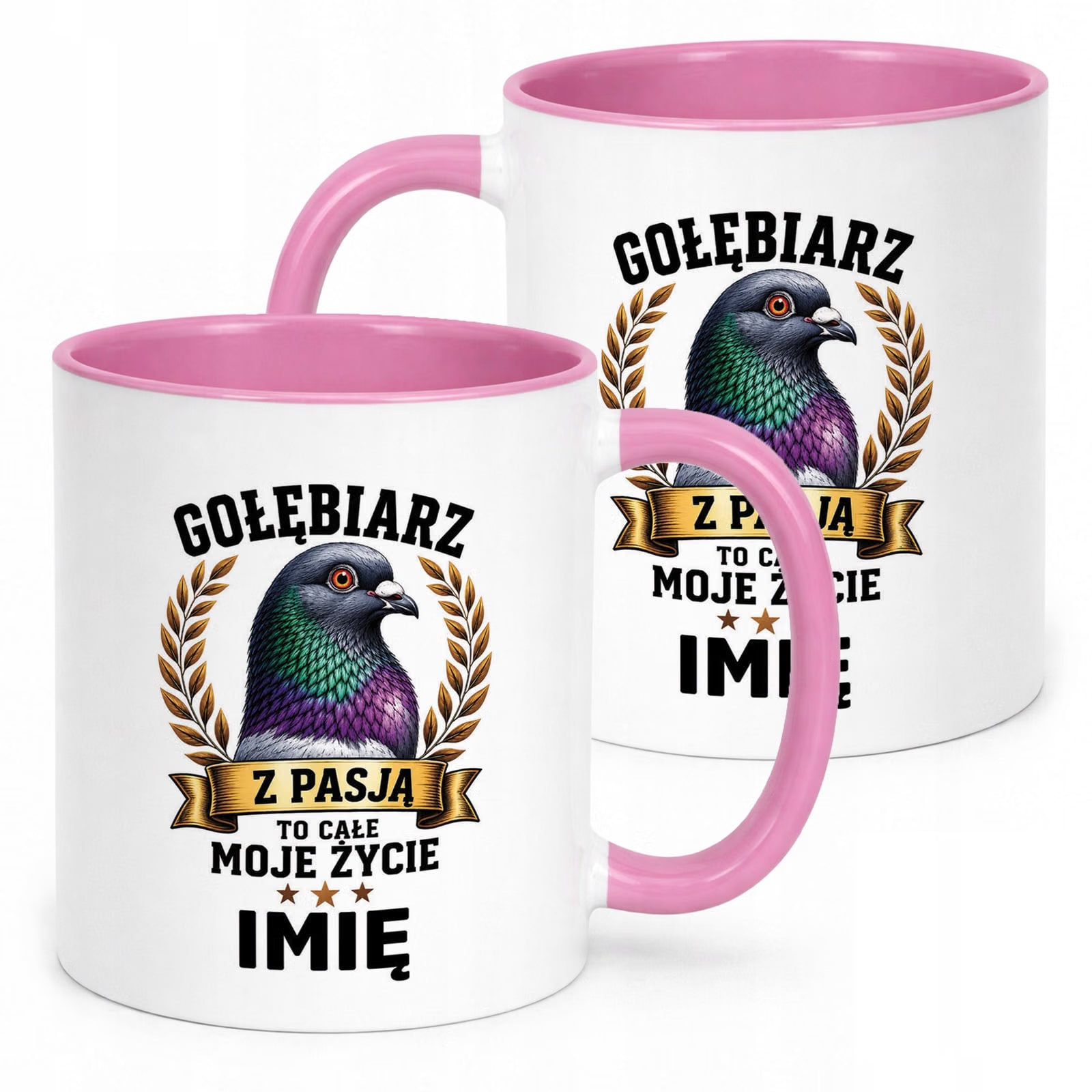 Różowy Kubek Personalizowany z nadrukiem Dla Gołębiarza Upominek Prezent