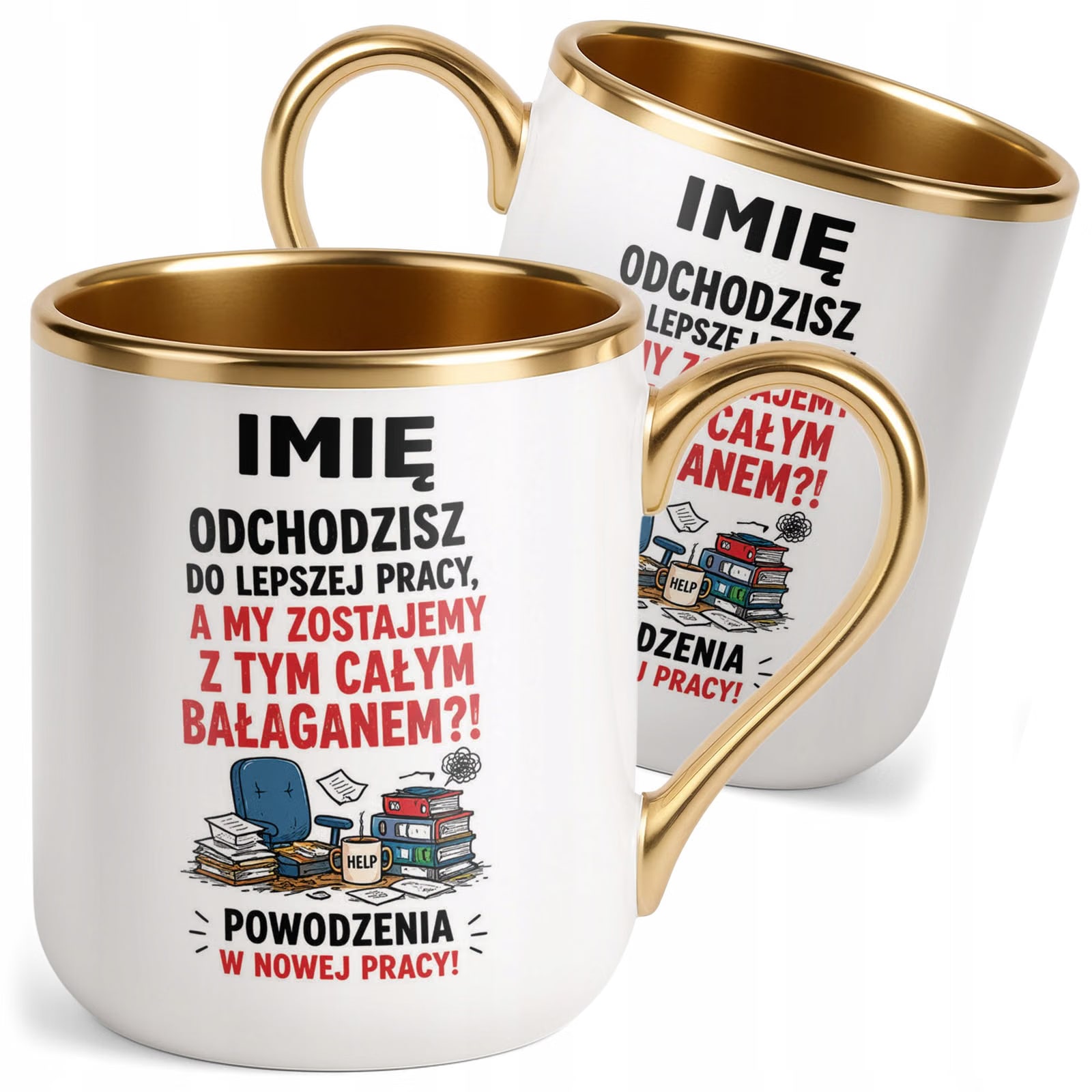 Kubek Personalizowany z nadrukiem Premium Złoty Odejście z Pracy