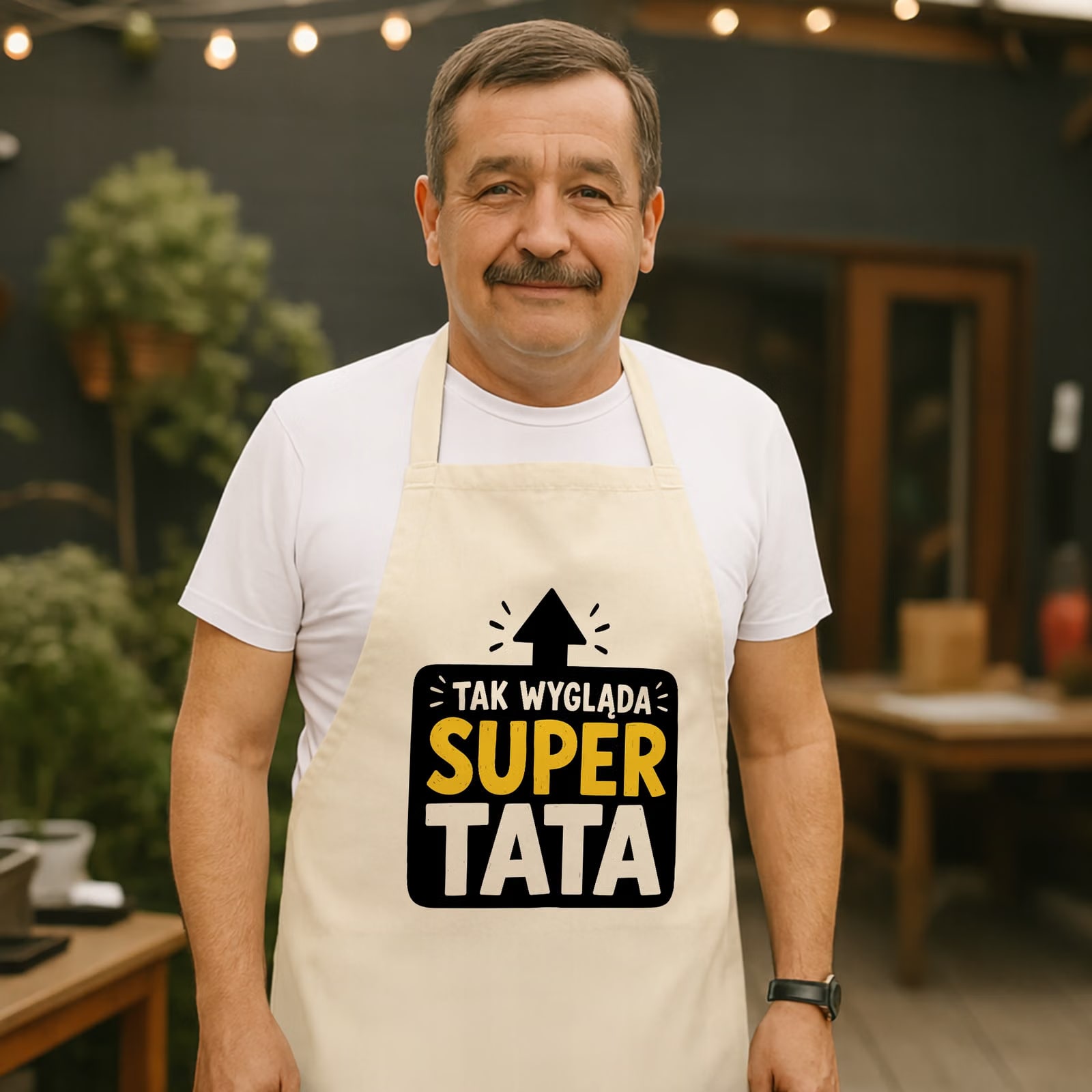 Prezent na Dzień Ojca fartuch ecru dla taty miły upominek dla taty