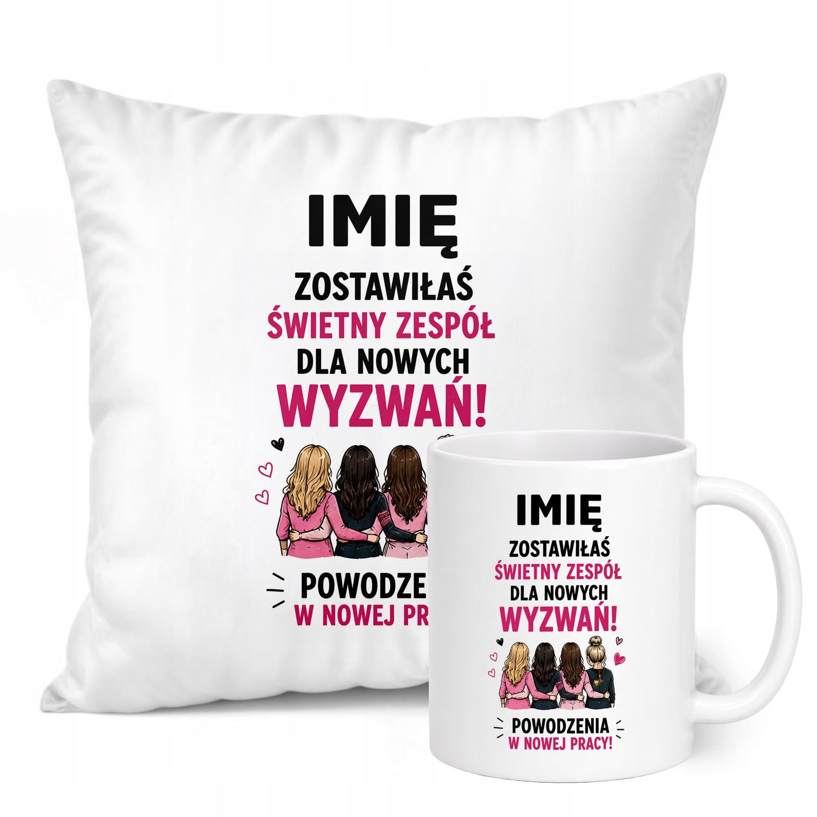 Zestaw Personalizowany Kubek Biały Poduszka Odejście z Pracy Prezent