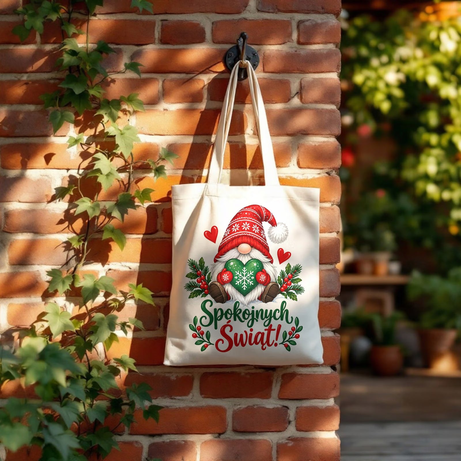 Torba shopper bawełniana świąteczna na zakupy z nadrukiem prezent