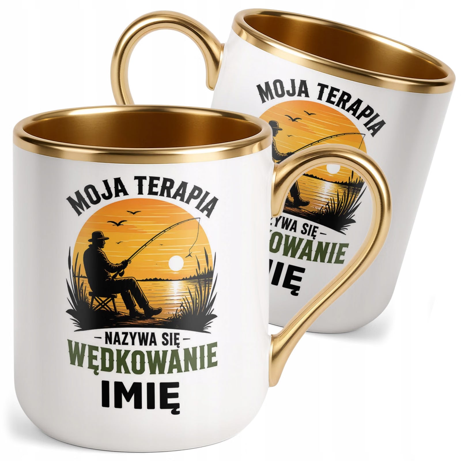 Kubek Personalizowany z nadrukiem Premium Złoty Dla Wędkarza Prezent