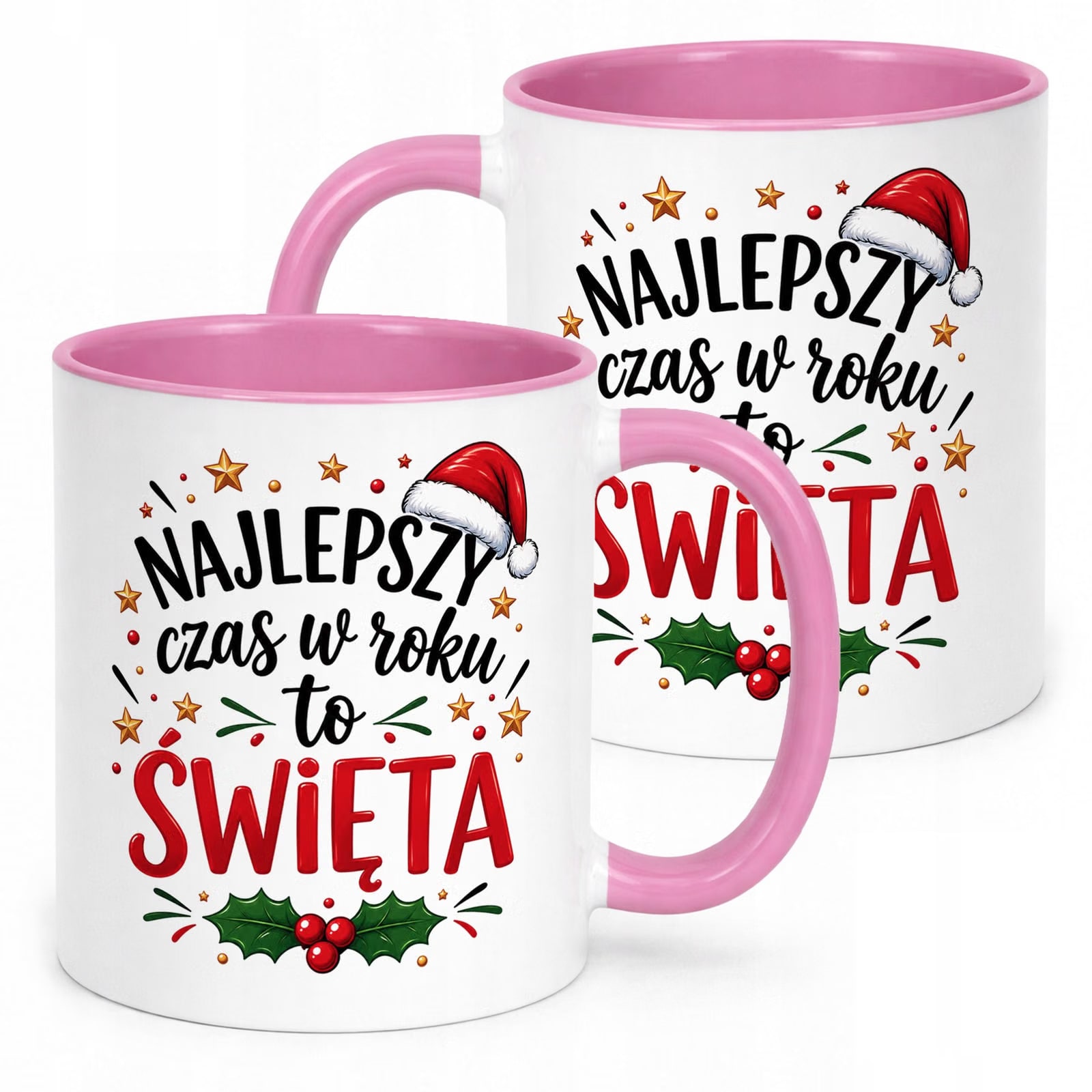 Kubek Różowy Boże Narodzenie Święta Najlepszy Czas w Roku Prezent