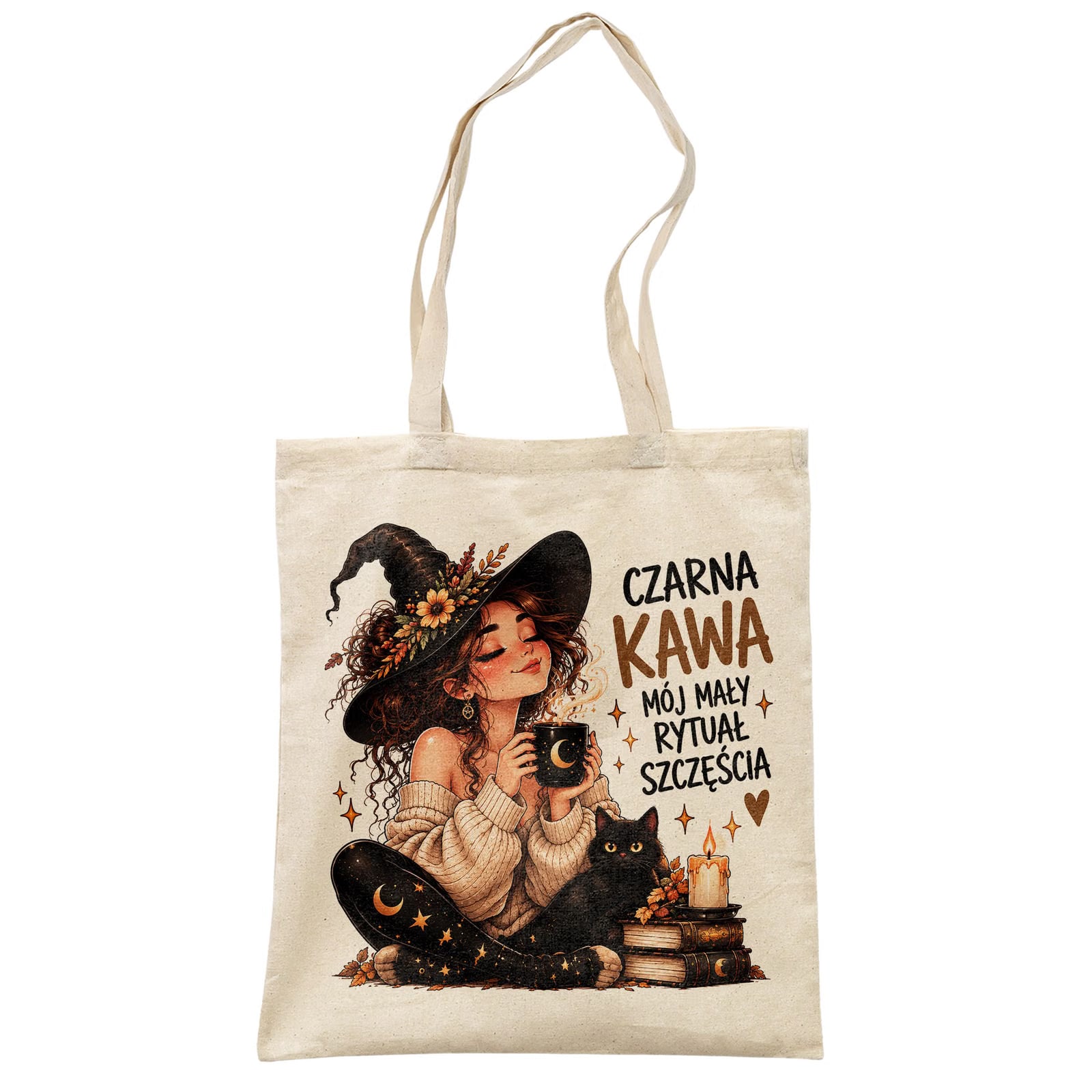Torba shopper bawełniana wiedźma czarownica na zakupy z nadrukiem