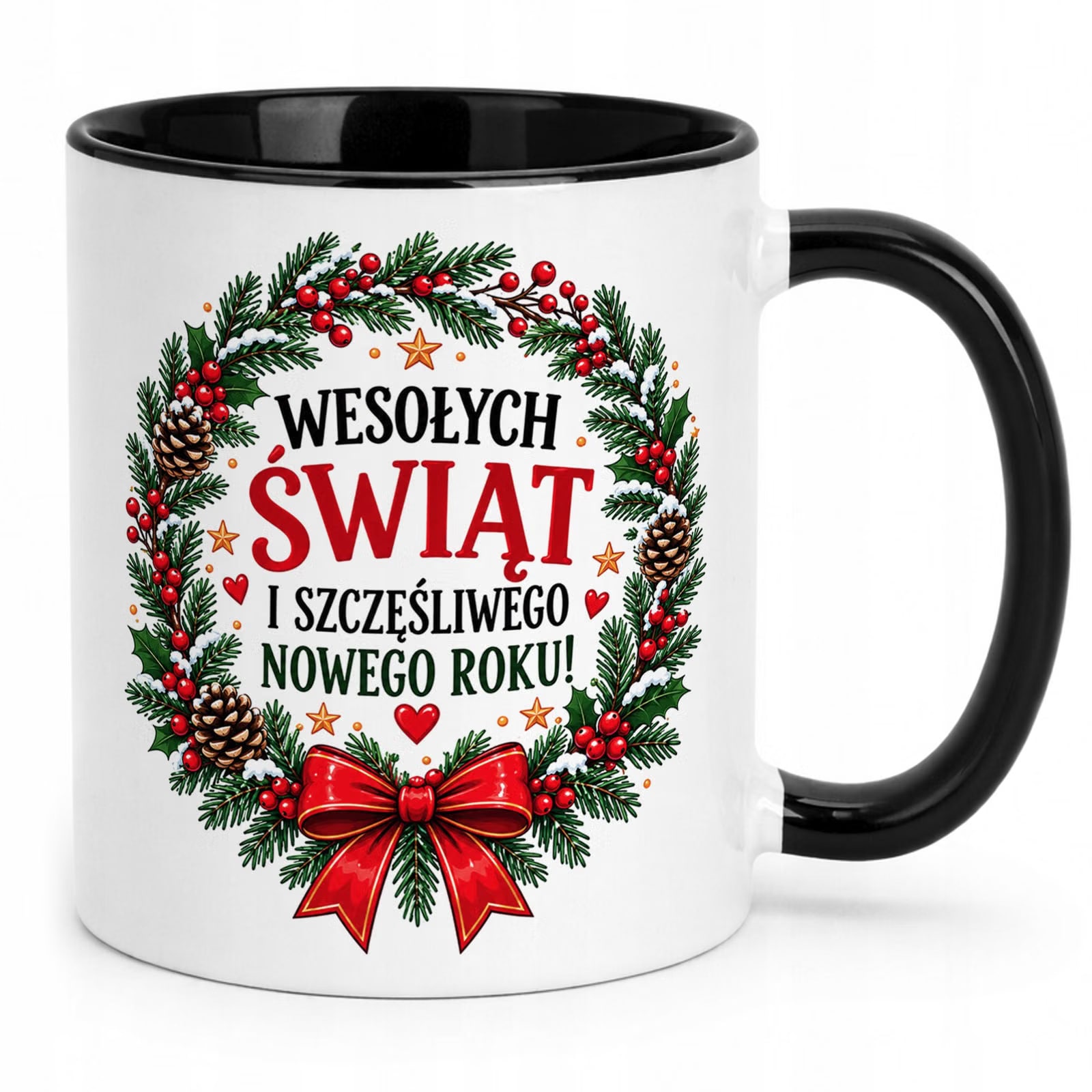 Kubek Czarny z Nadrukiem Boże Narodzenie Mikołajki Wesołych Świąt Prezent
