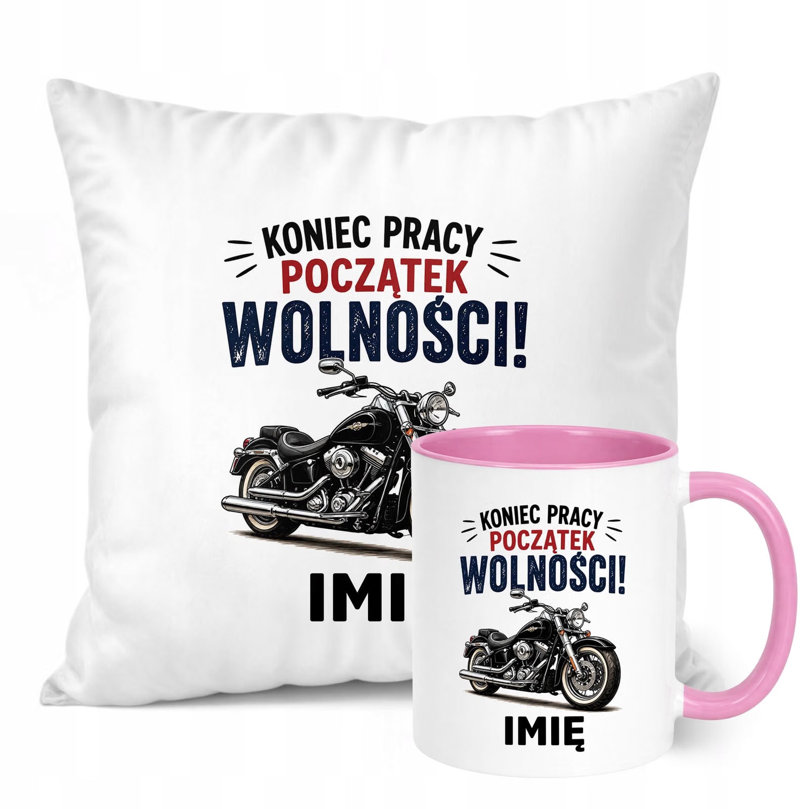 Zestaw Personalizowany Kubek Różowy Poduszka Emerytura Upominek Prezent