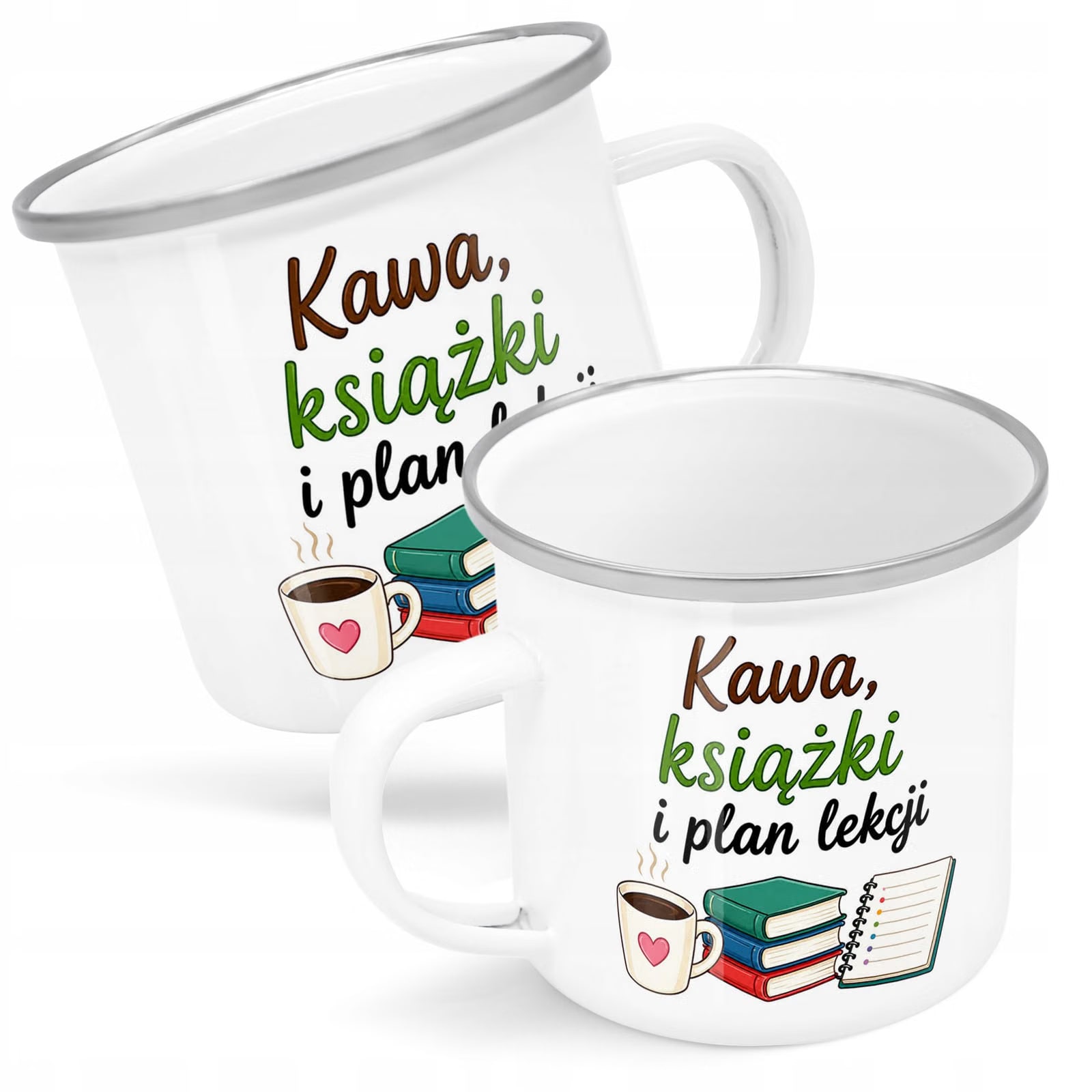 Kubek Emaliowany Dzień Nauczyciela Zakończenie z Nadrukiem Biały Metalowy