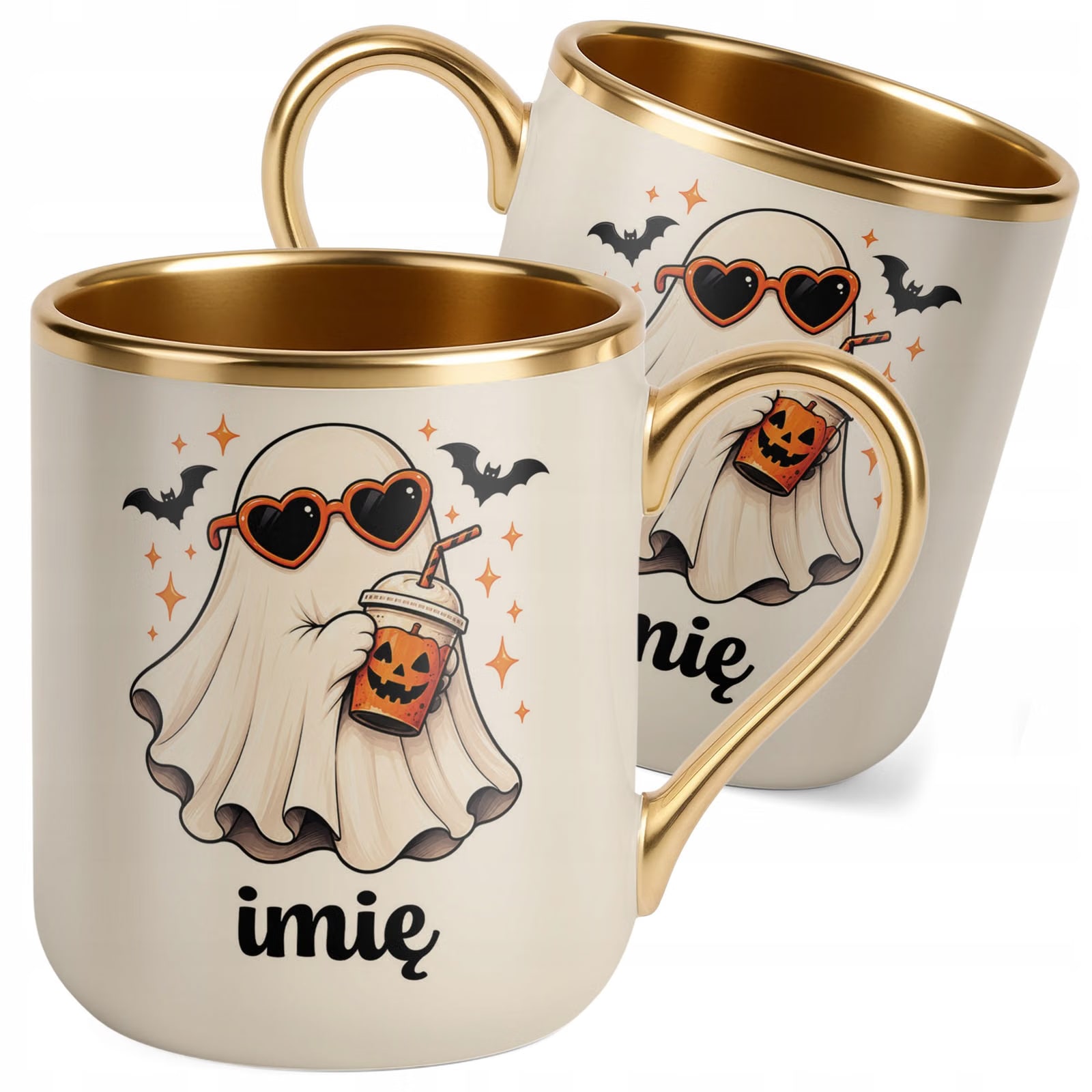 Kubek Personalizowany Premium Złoty Ecru z Nadrukiem Halloween