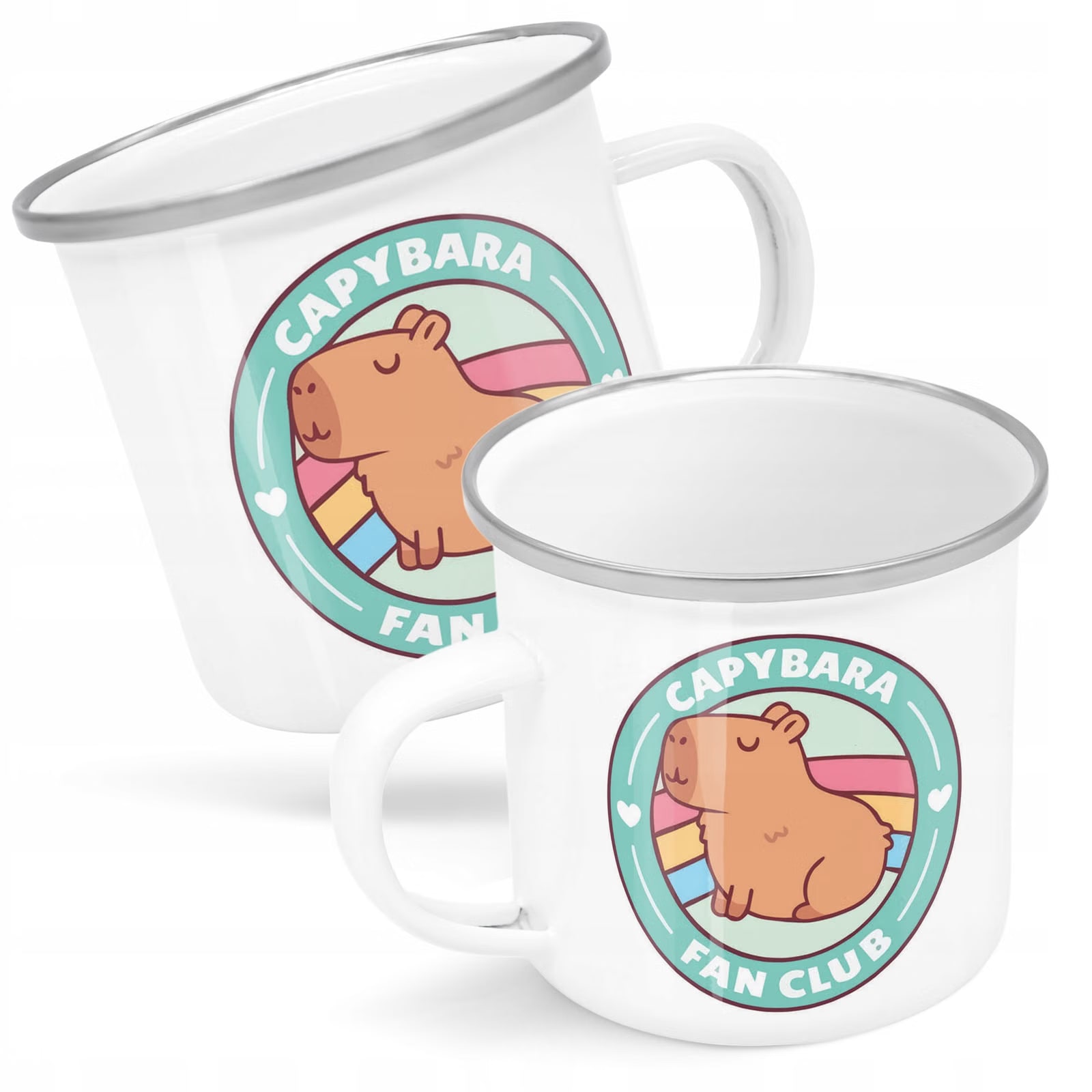 Kubek Emaliowany Kapibara Capybara Zwierzak z Nadrukiem Biały Metalowy