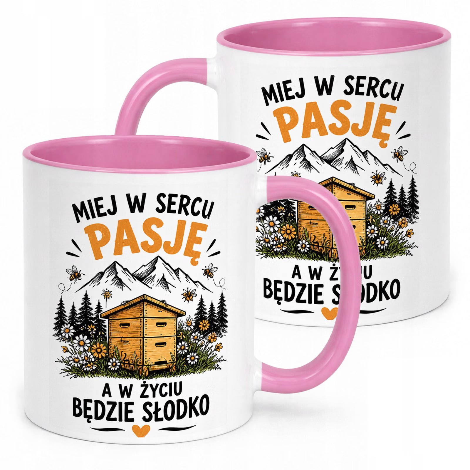 Różowy Kubek z nadrukiem Dla Pszczelarza Szef Pasieki Upominek Prezent