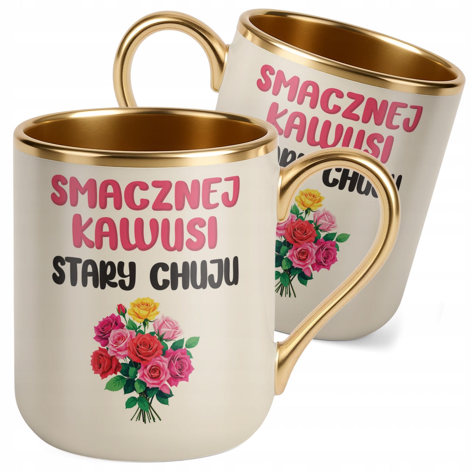 Kubek Premium Złoty Ecru Smacznej Kawusi Stary Ch**u Śmieszny Zabawny
