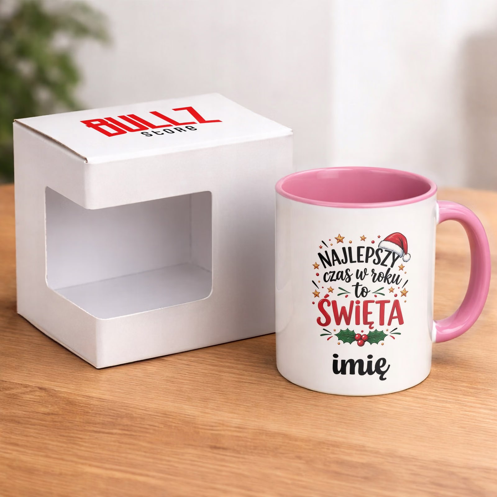 Kubek Różowy Personalizowany z Nadrukiem Boże Narodzenie Święta Prezent