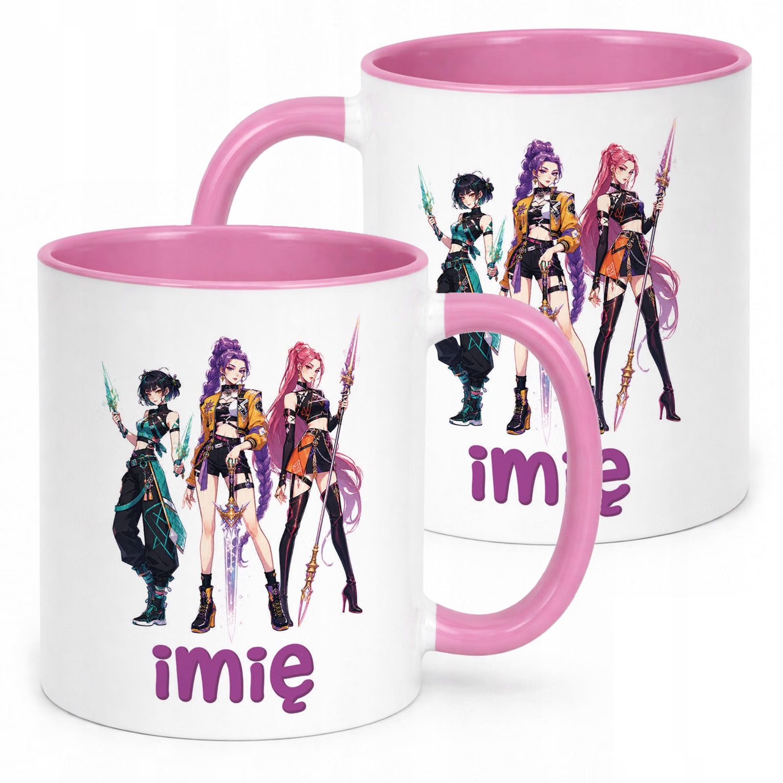 Kubek Różowy z nadrukiem personalizowany ŁOWCZYNIE KPOP Dla Dzieci Prezent