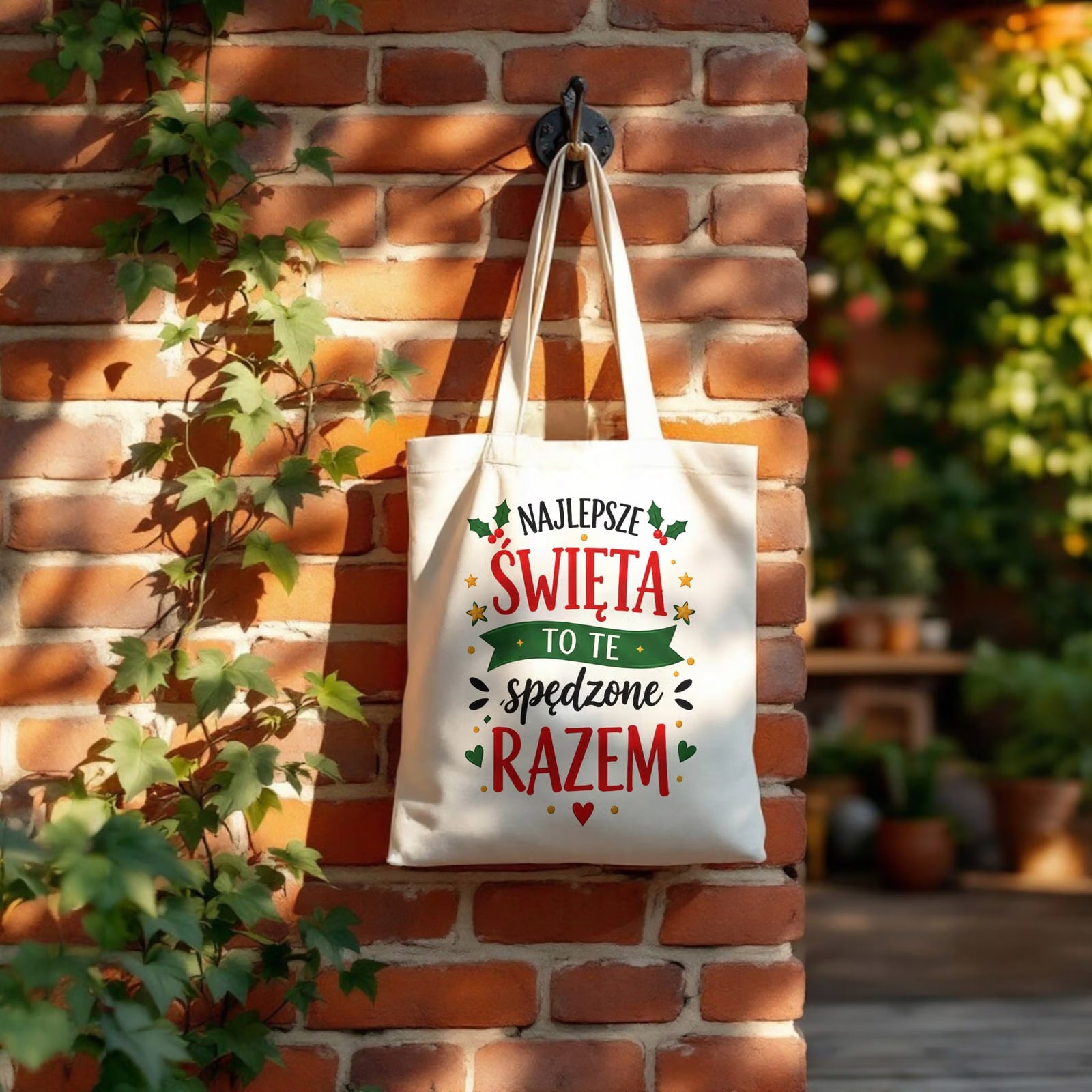Torba shopper bawełniana świąteczna na zakupy z nadrukiem prezent