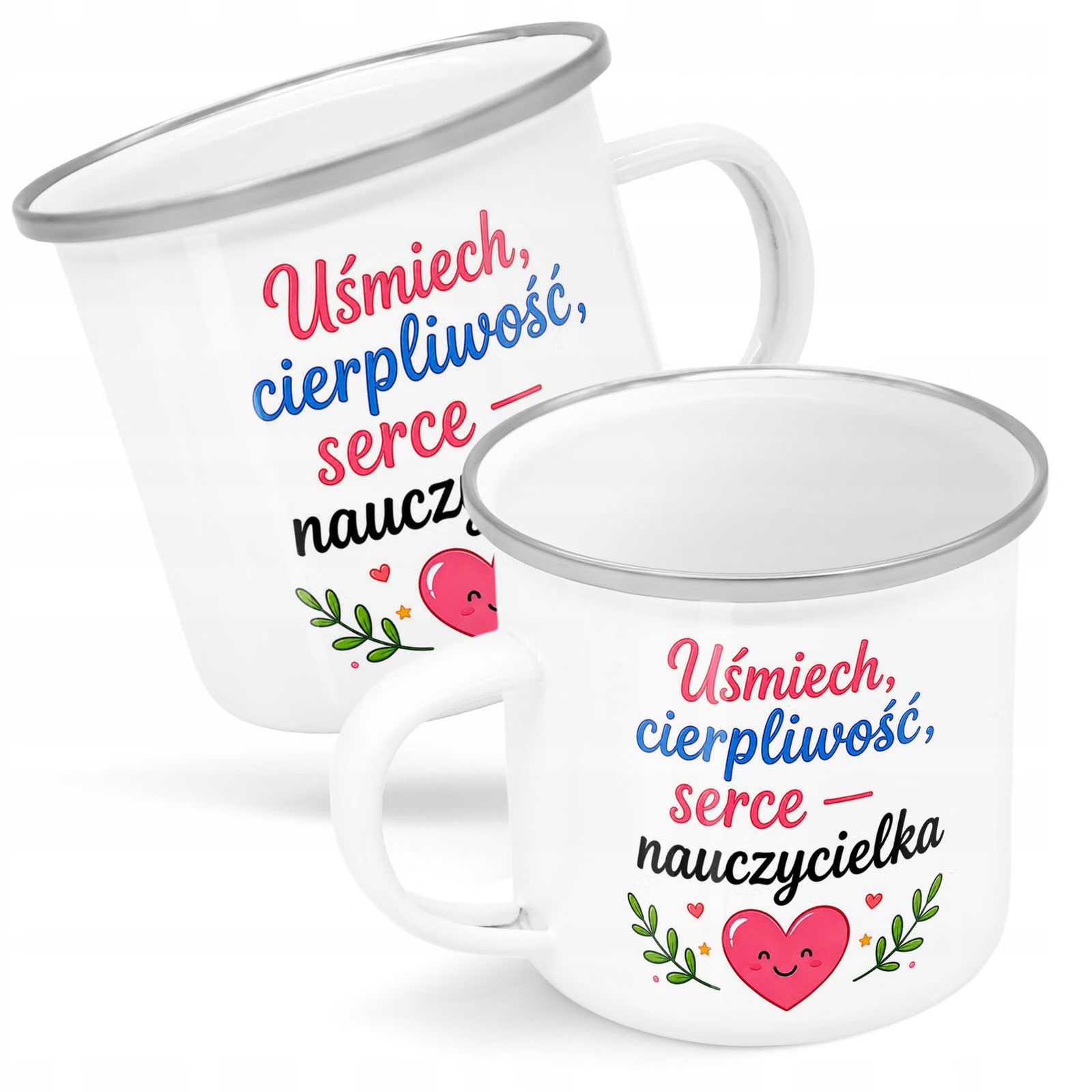 Kubek Emaliowany Dzień Nauczyciela Zakończenie z Nadrukiem Biały Metalowy