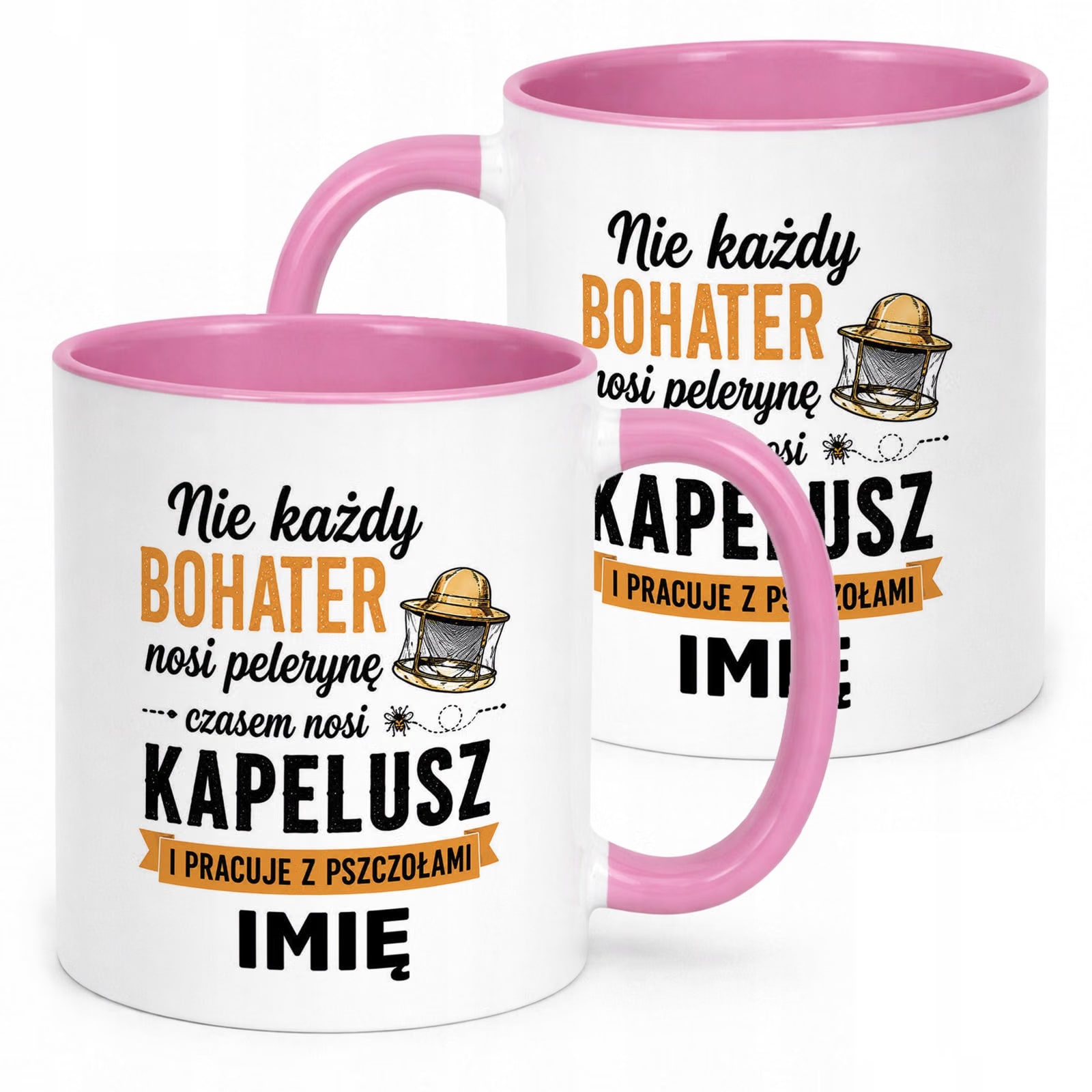 Różowy Kubek Personalizowany z nadrukiem Dla Pszczelarza Upominek Prezent